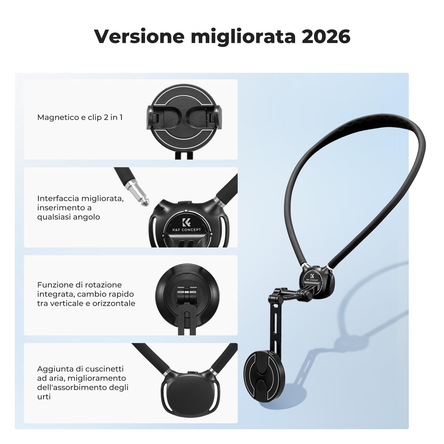 K&F CONCEPT Porta Telefono Collo 2 in 1 Magnetico+Clip, POV/VLOG Supporto per Telefono da Collo per Telefoni Cellulari per Magsafe Portacellulare da Collo per iPhone 17 16 15 14 13 12 Serie Android