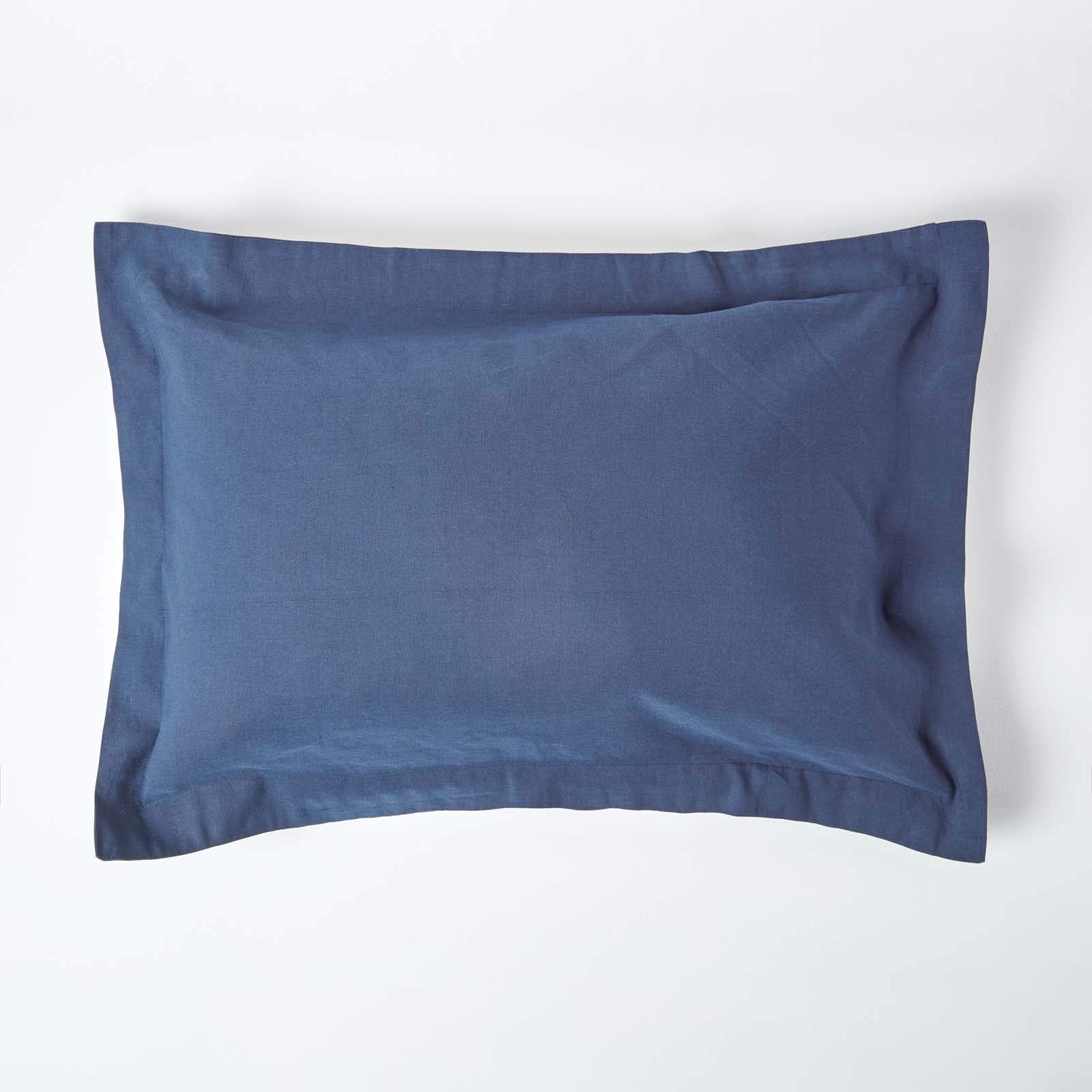 Homescapes Unisex Navy Linen Oxford Pillowcase, King In