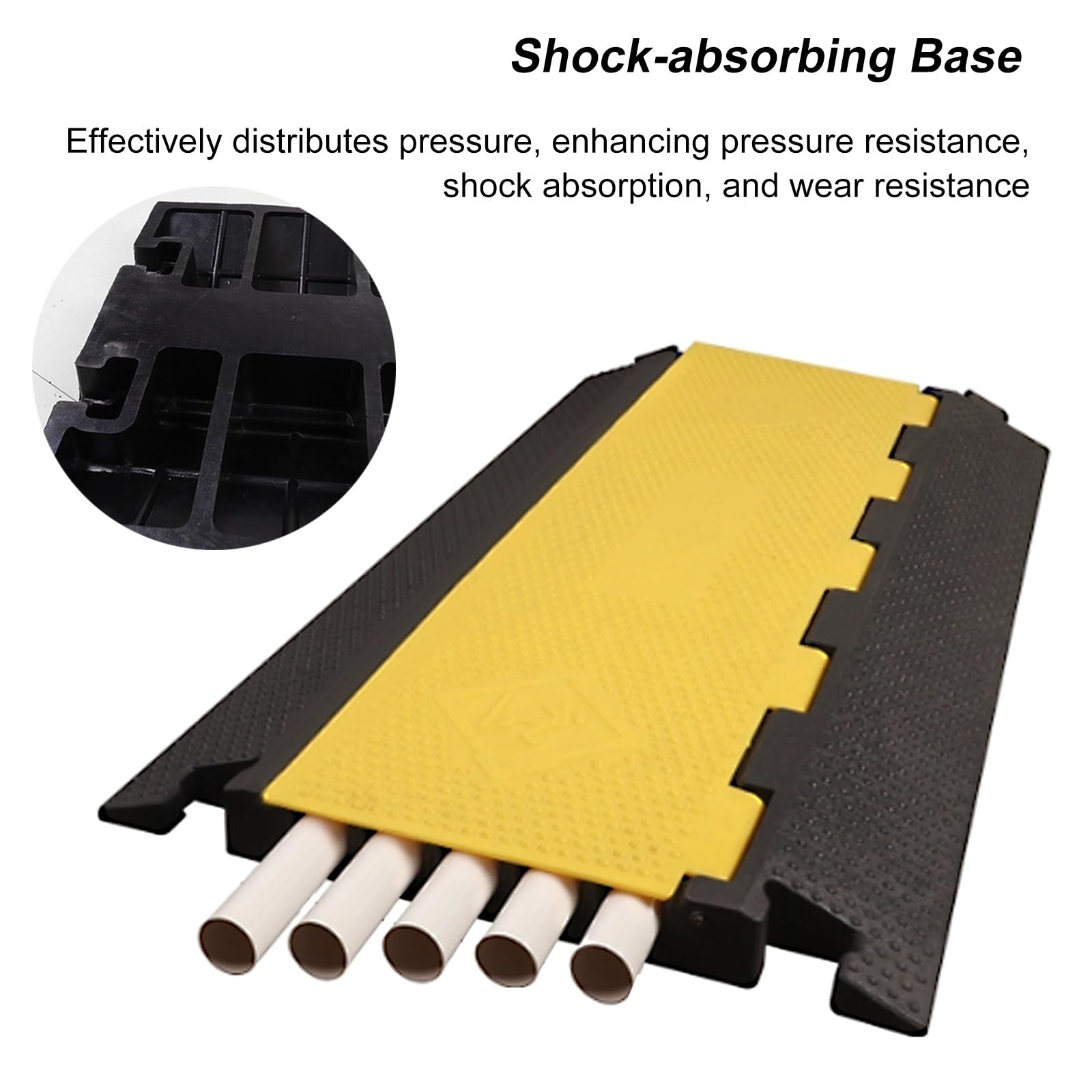Protector Cable de 90 Cm, Paquete de 5 Pasacables Suelo, Badenes de Goma de PVC, Capacidad de 500 Kg con Tapa Abatible para Ocultar Cables, Mangueras y Tuberías