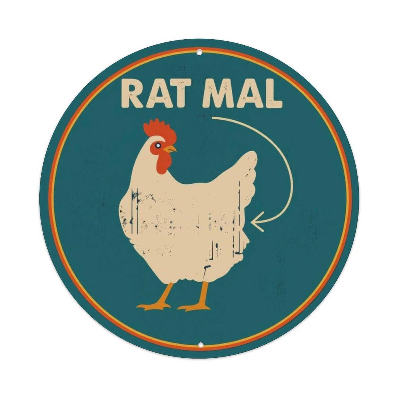 Retro Teal German Funny Hen Silhouette Farm Round Tin Sign Vintage Aluminium Metal Sign, Retro Wall Decor for Home, Bar, Garage & Farmhouse 20x20cm