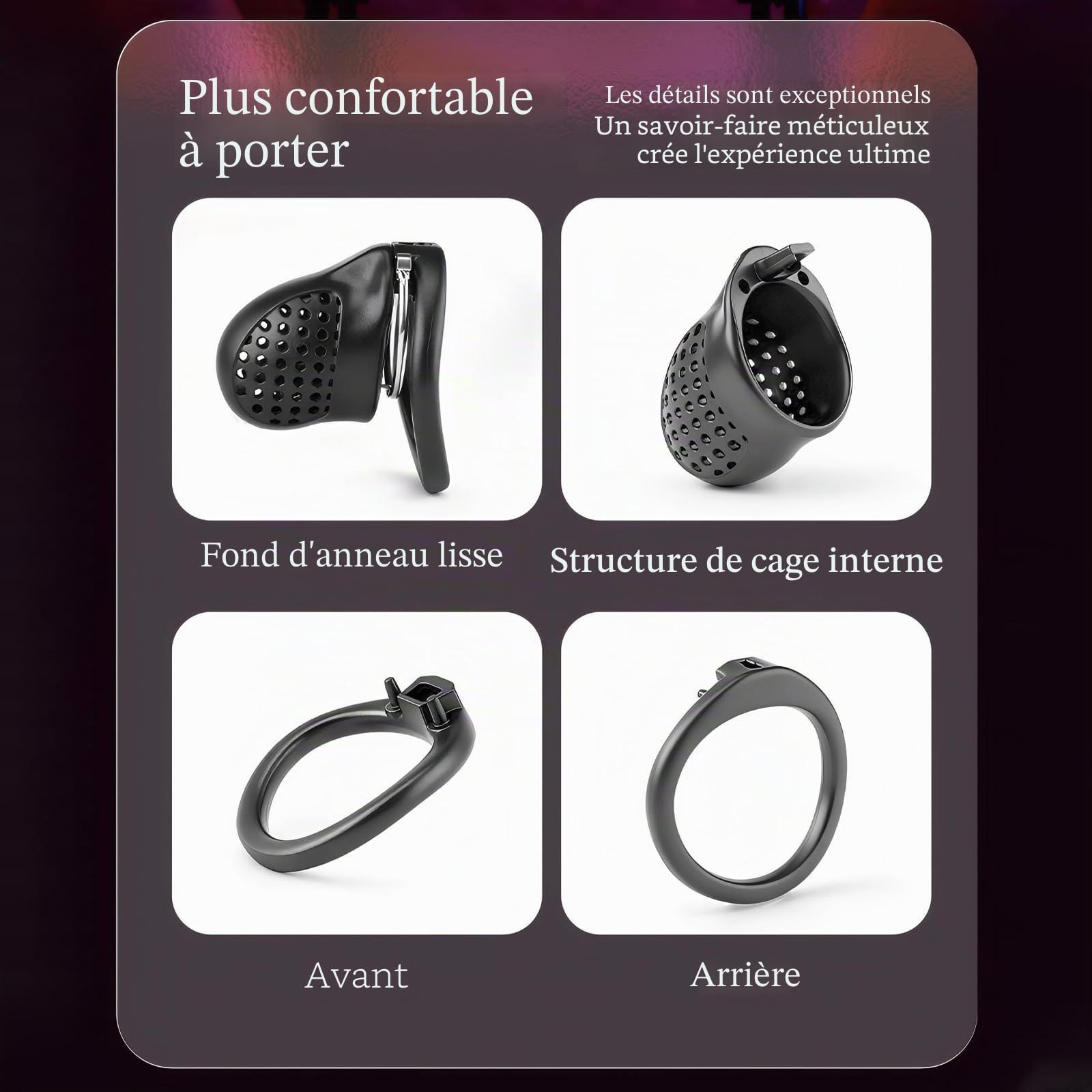 Chastity Cage PA Cage de Chasteté pour Pénis avec Cathéter Métallique et 5 Anneaux Différents Sex Toýs Homme Cage Chastetée en Plastique avec Serrure et Ceinture pour Bondage le Pénis (Black)