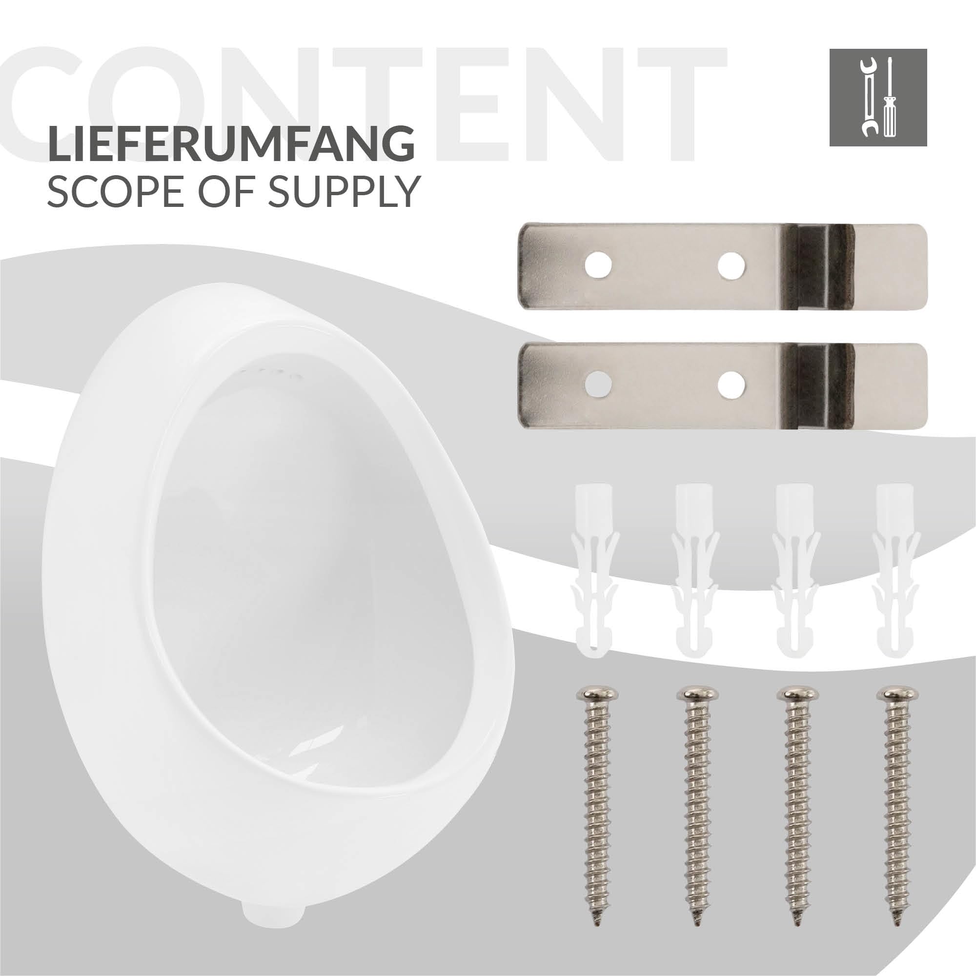 LuxeBath Urinoir Blanc, Entrée d'eau par Le l'Arrière, en Céramique, de Haute Qualité, 35x46x30 cm, Ovale, Bord de Rinçage Fermé, Écoulement Vertical, Pissoir Mural Moderne WC à Aspiration