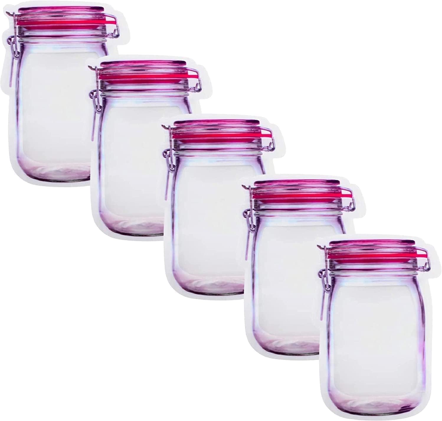 Ashopper Village Jar Zipper Bags 500 Ml Storage for Food, Grains, Flours, Beans, || Reusable Zip lock Bottles Shaped Pouches Leak Proof Easy for Travel - Pack of 5