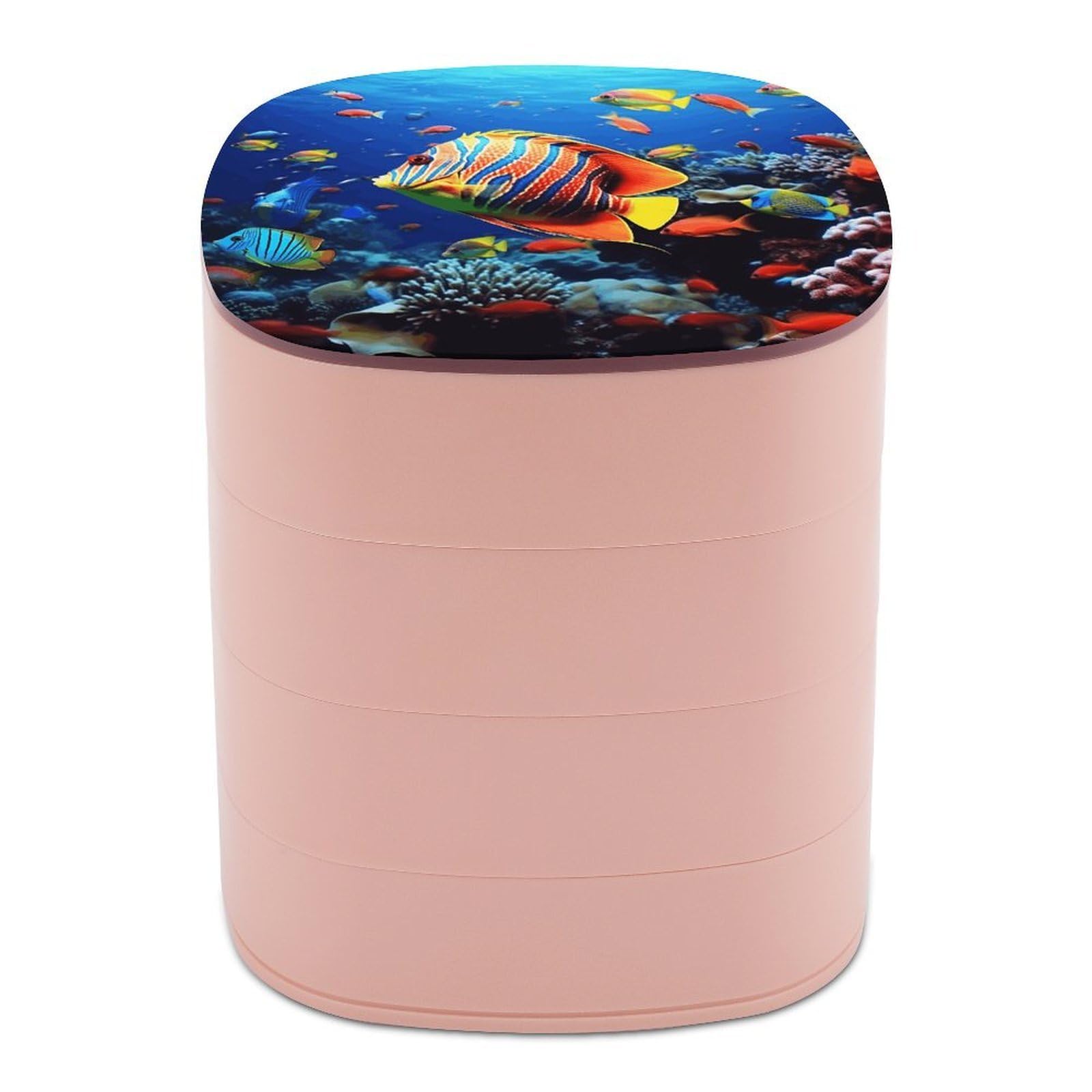 JTREHY Sea Fishes Jewelry Box 4-Layer Covered Rotating Jewelry Storage Box Large Capacity Storage Boxes Portable Jewelry Case for Bracelets Earrings Necklace