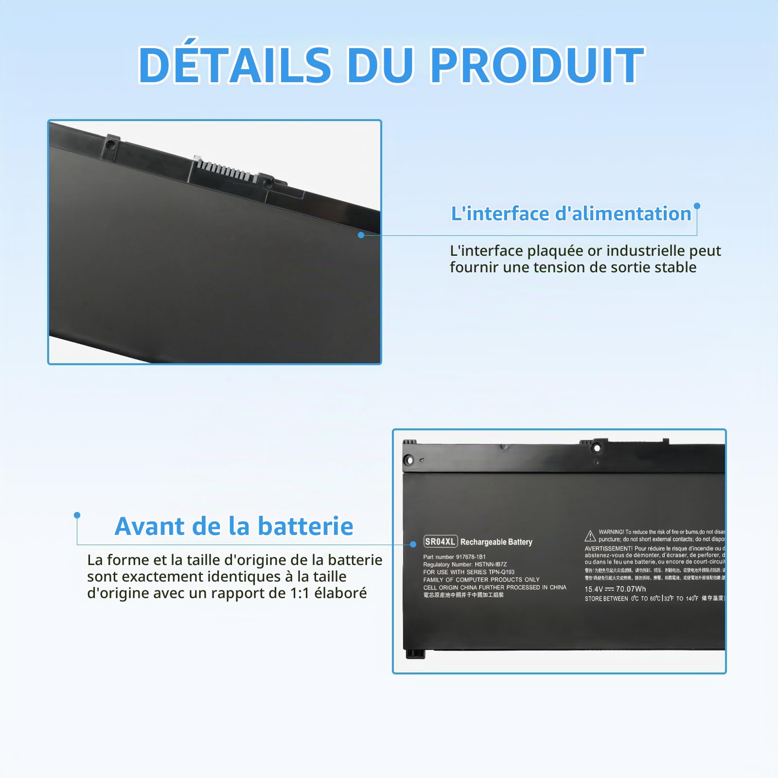 SR04XL 917724-855 Batterie pour HP Omen 15-CE0XX 15-DC0XX 15-CE018DX Pavilion 15-CB000 15-CE000 15-CB0XX 15-CX0XX Série 917678-1B1 917678-2B1 HSTNN-DB7W HSTNN-IB7Z 15.4V 70.07Wh