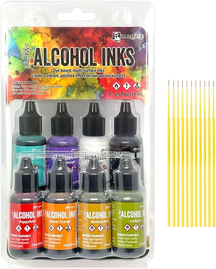 Alcohol Ink Spectrum Bundles - Tim Holtz Alcohol Inks Spectrum 8 Pack Kits with Trebbies Detail Sticks (Retro TAK83009)