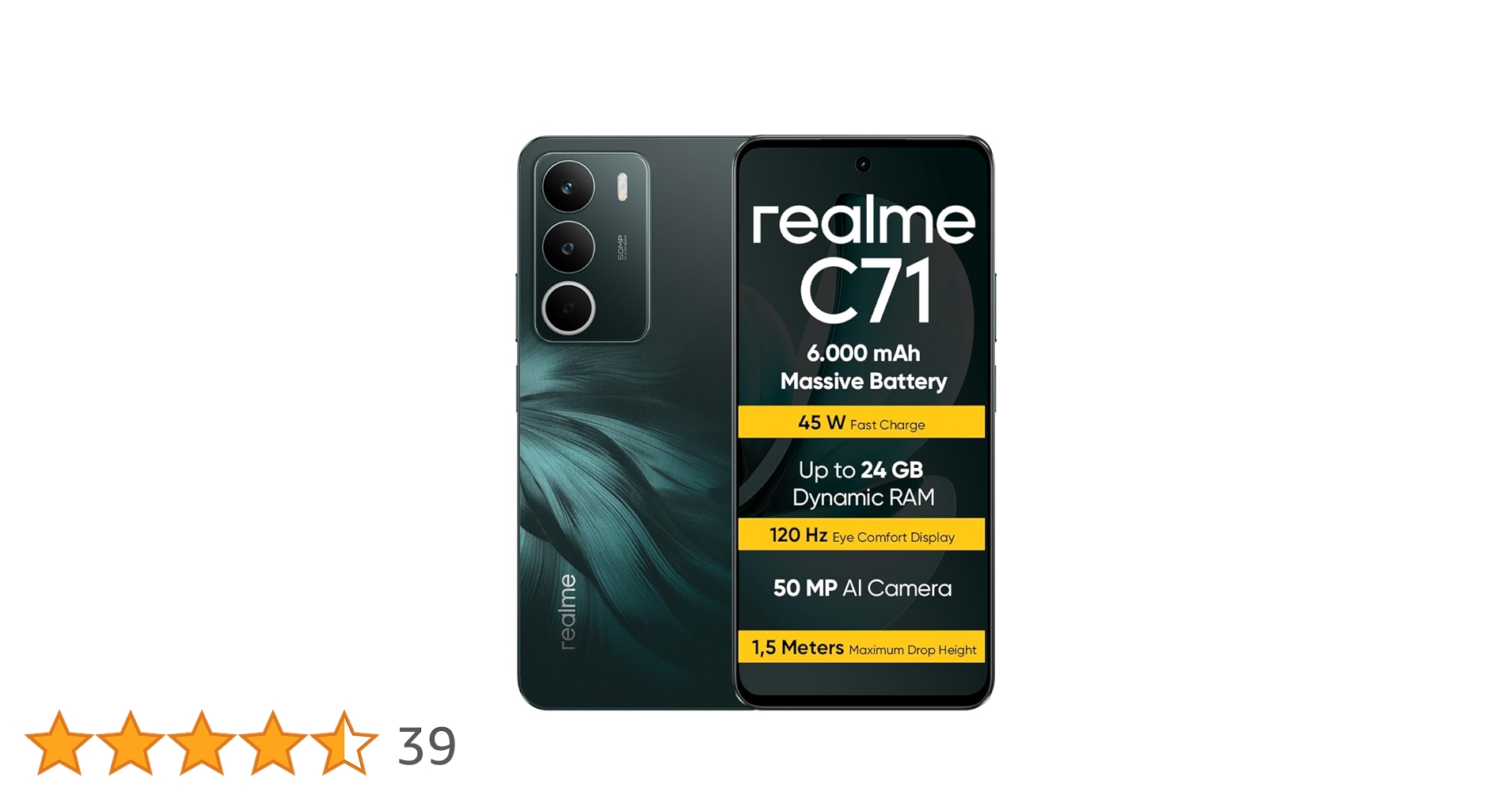 realme C71 Smartphone 6+128GB, 6000mAh Battery, 45W Fast