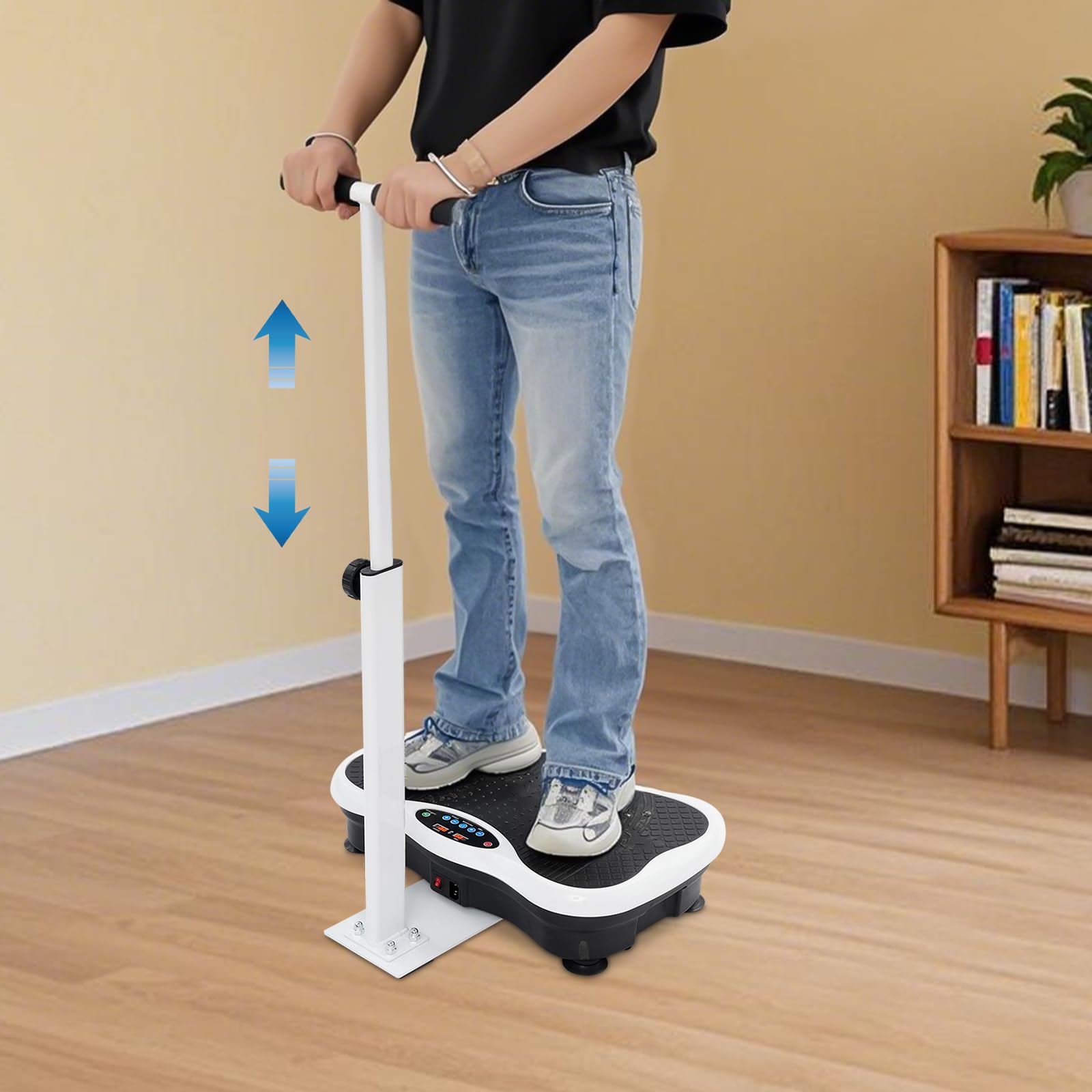 Vibrationsplatte Mit 120 Intensitätsstufen, 10 Trainingsmodi, Fernbedienung | LED-Anzeige Rüttelplatte mit Widerstandsbänder, Verstellbaren Haltestange, Ganzkörper-Vibrationsplatte für Zuhause
