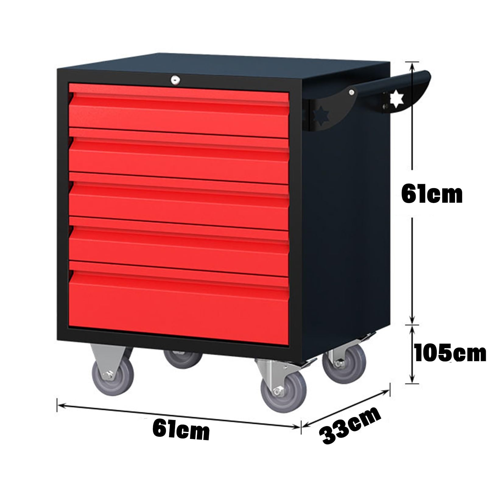 Armadietto portaoggetti in metallo con ruote, cassetta degli attrezzi con serratura, carrello portautensili a 5 cassetti per garage e officina, organizer per attrezzi resistente, 61 x 33 x 61 cm