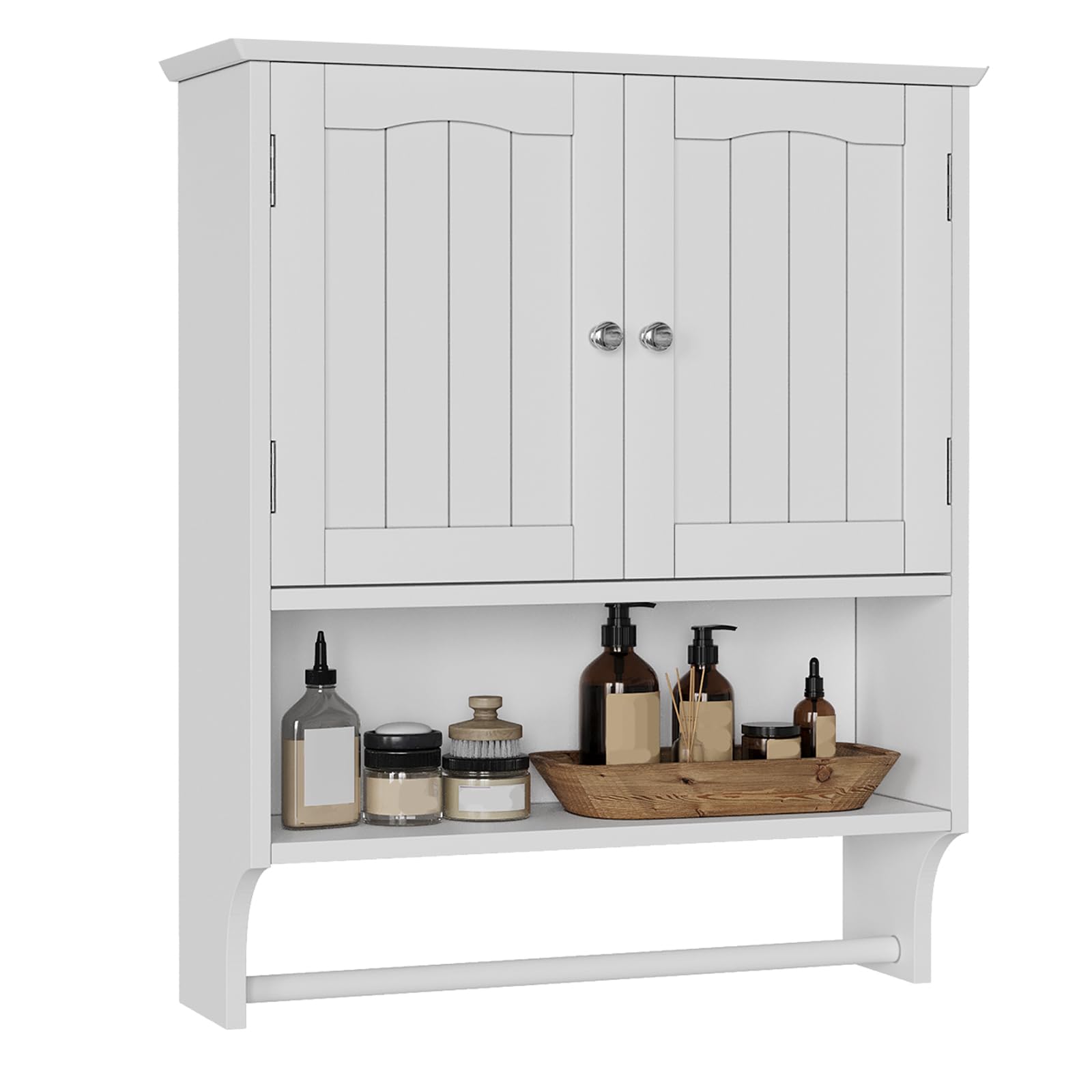 Armadietto Da Bagno Sospeso Mino Kesper, Con Ante E Ripiani Regolabili, Portasciugamani, Per Sopra WC, 54.6x19.8x59.9 Cm, Bianco