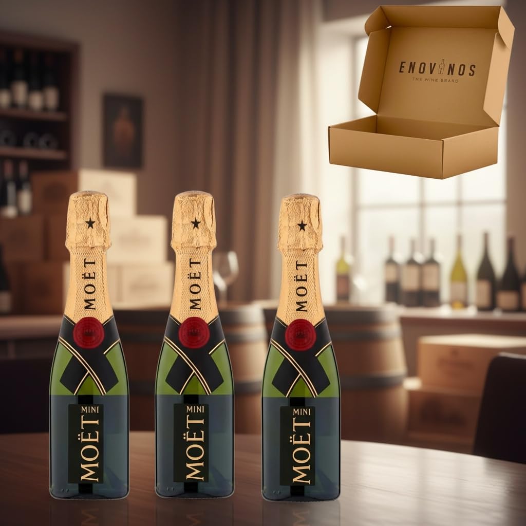 Pack Premium Moët & Chandon Brut Champagne Mini Moët 3 x 20 cl - Pack mini botellas Champan premium - Considerado el mejor - Perfecto para regalo - Mejor Seleccion ENOVINOS THE WINE BRAND