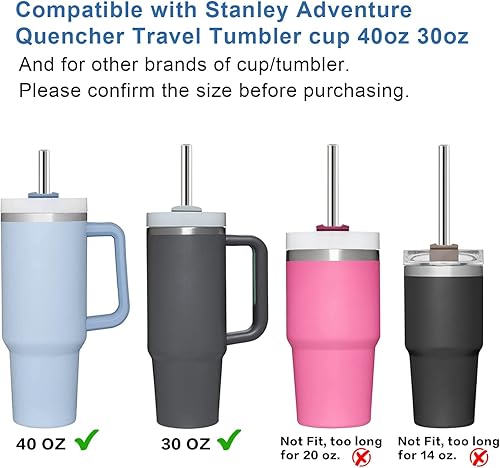 Miniatura 2 de Repuesto de popote de acero inoxidable y funda ajustable para popote Stanley de 40 onzas y 30 onzas Adventure Quencher Travel Tumbler Cup