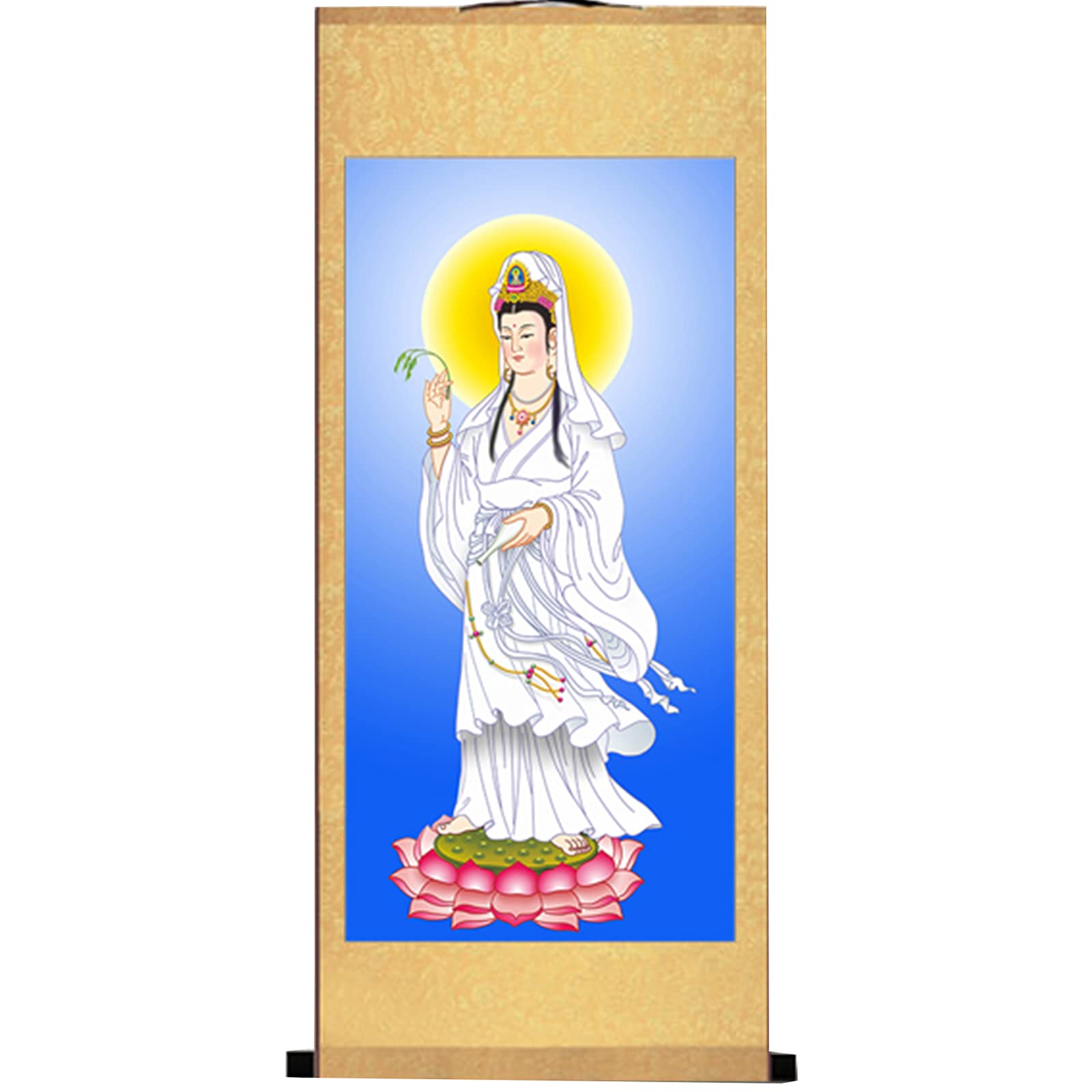 KEXYOAN Scroll Painting Feng Shui,Guan Yin/Kwan Yin/Quan Yin Chinese Wall Hanging Art,Good Luck Decorative Paintings Ornaments(Blue)