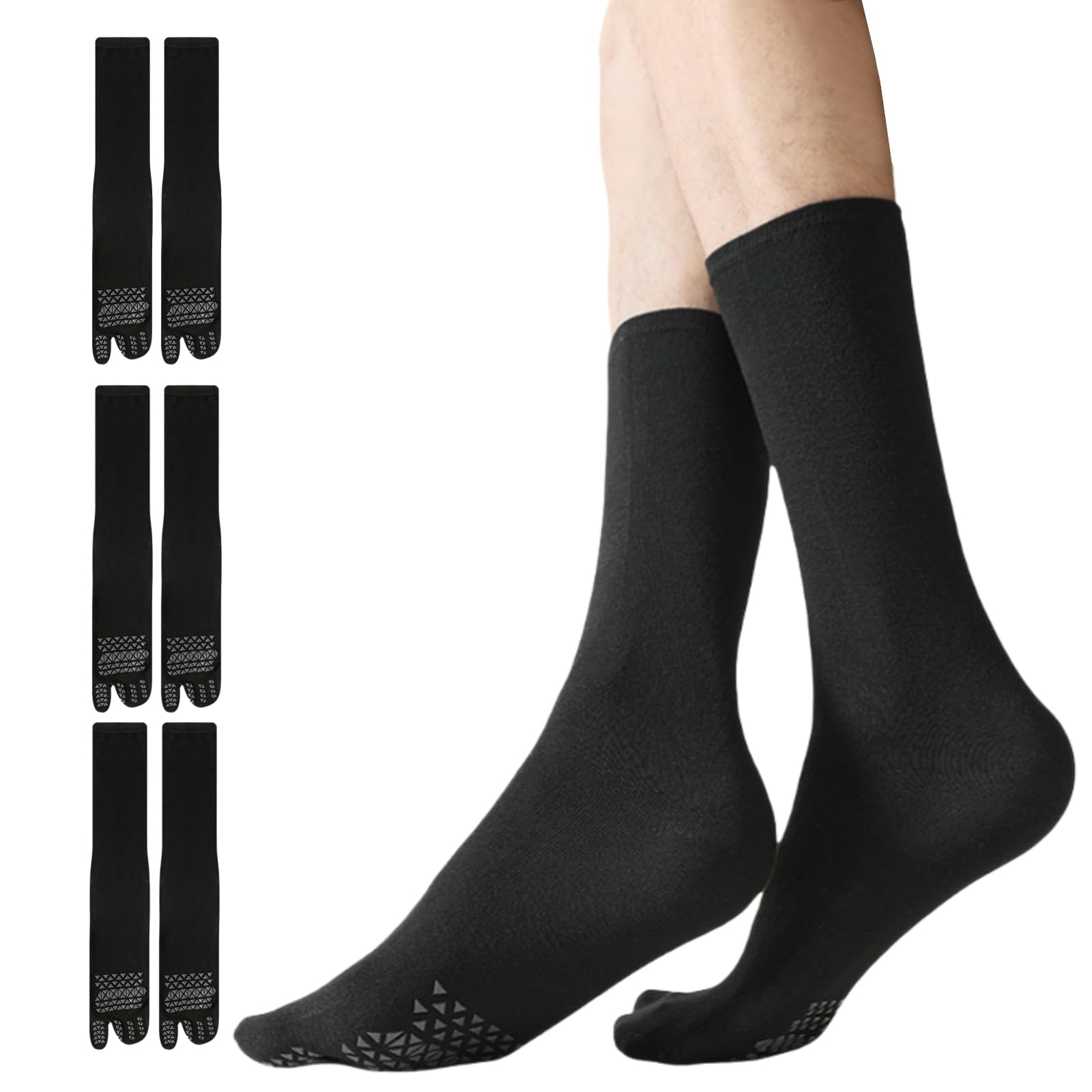 Hybursky Women's Black Tabi Flip Flop Socks For Men 3 Pairs Anti-Slip Cotton Split Toe Socks Mid-Calf Length Unisex Shinobu Cosplay Extra Sock For Workout Travel Sports,