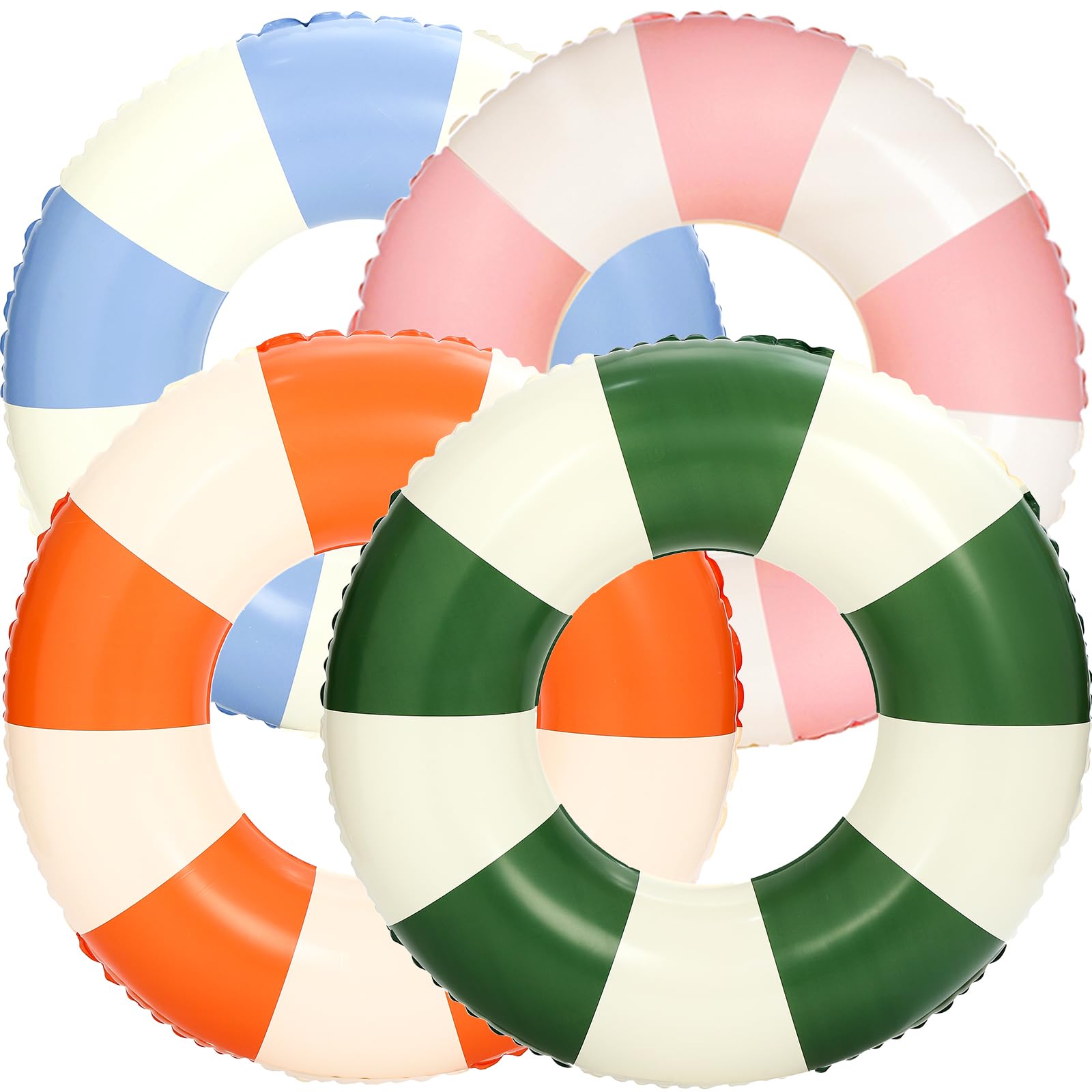 4Pcs Large Inflatable Pool Float for Adults 36 Inch Classic Striped Swim Rings Swimming Pool Tubes for Teens Summer Beach Themed Party (Multicolor)