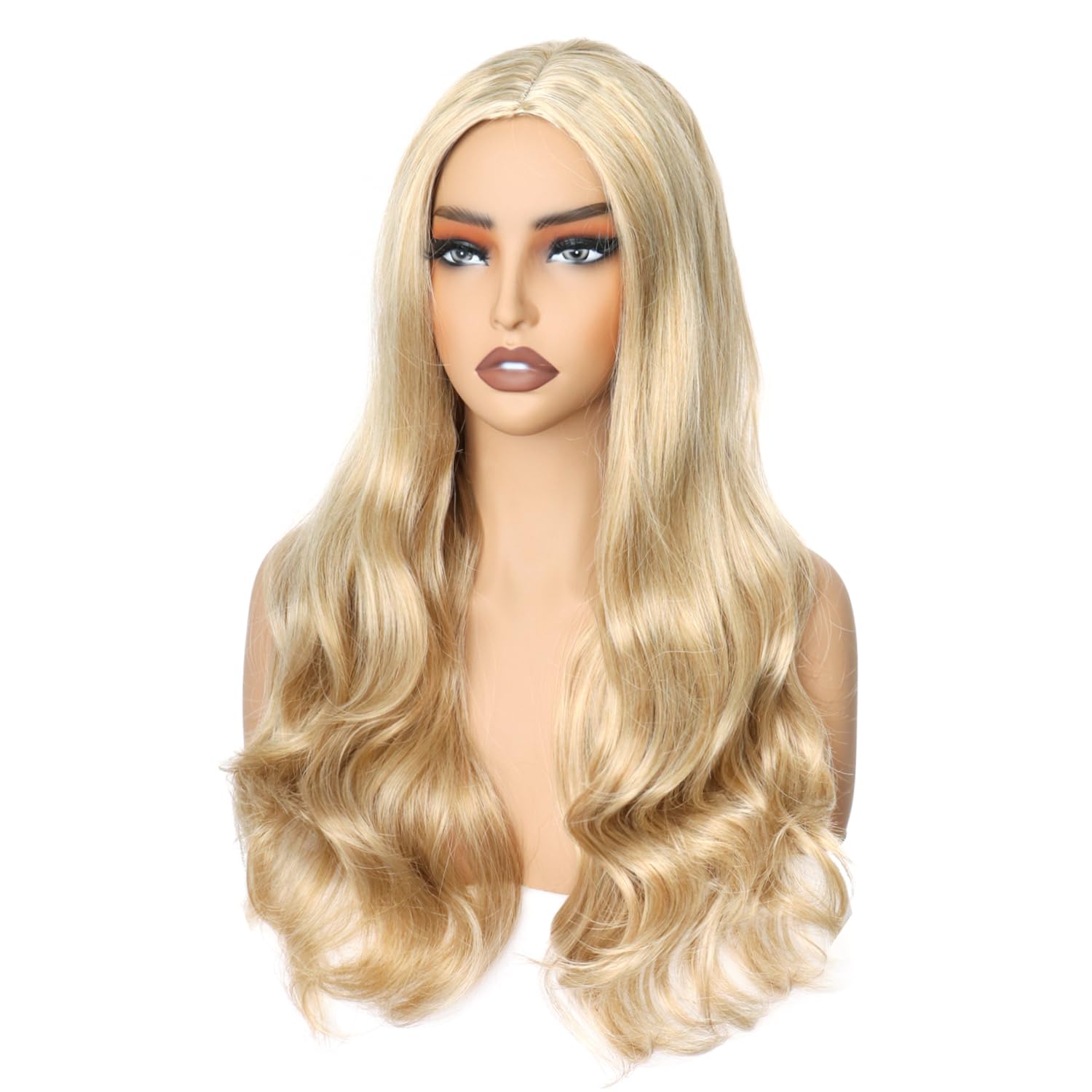 Colorfulpanda Long Blonde Wavy Wig for Women Girls,Natural Curly Heat Resistant Synthetic Hair Middle Part Full Wig for Halloween Costume Cosplay Party or Daily,25inch - Image 3