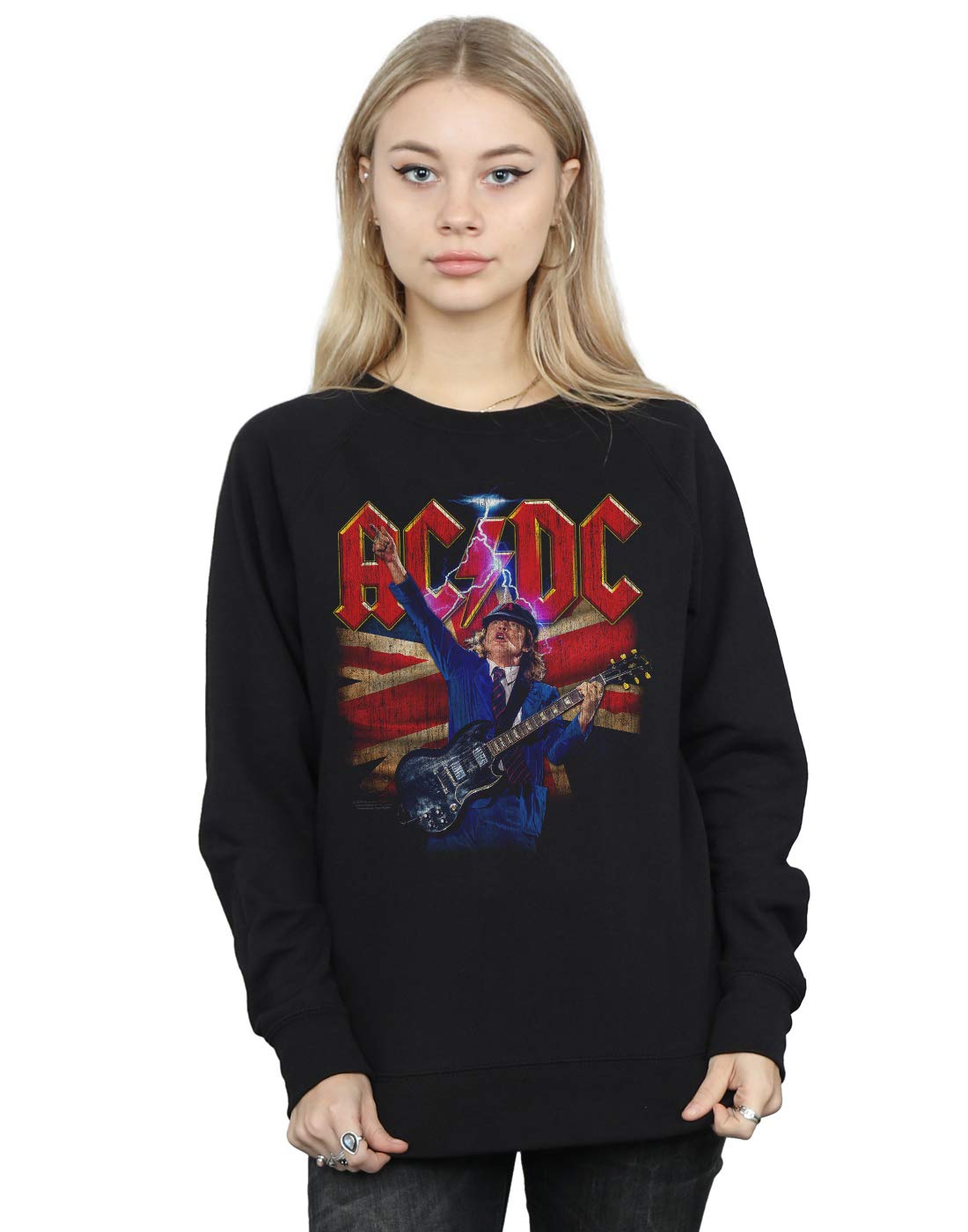 Absolute Cult Women's Black Ac/Dc Angus Union Flag Lightning Sweatshirt X-Large