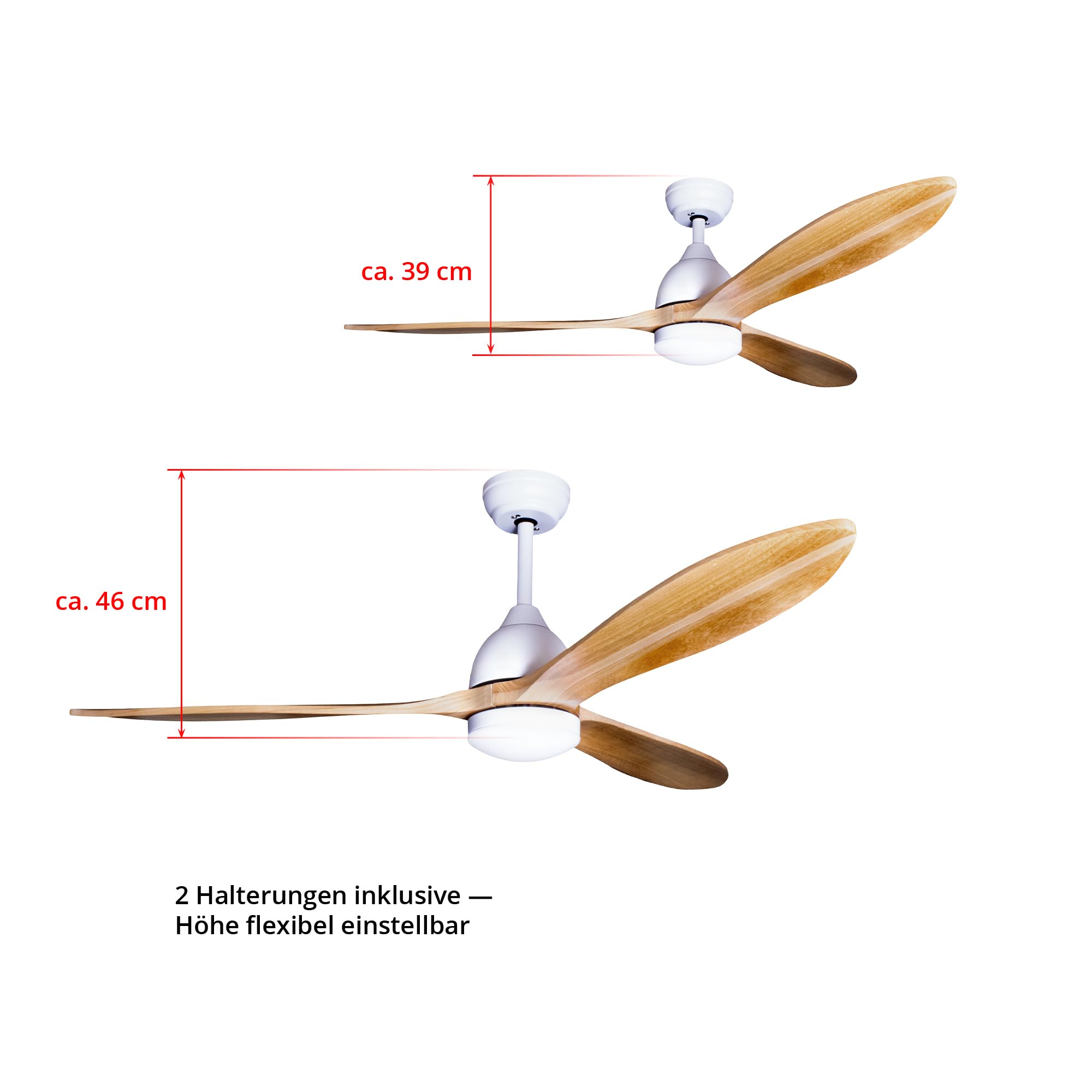 Eclipse Deckenventilator mit Beleuchtung, Leise mit 6 Windstufen, App und Fernbedienung, Sommer und Wintermodus, 3 Holz- Rotorblätter, 4500 m³/h, CTT 3000 K - 6500 K, Modell: Airora XL