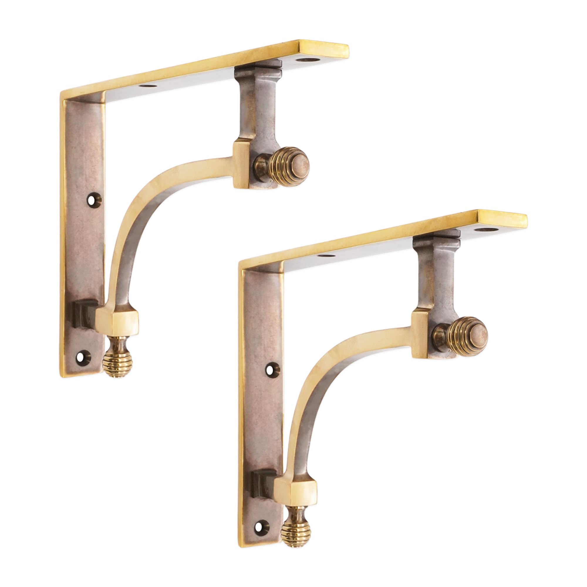 Infinity Decor Beehive Lot de 2 supports d'étagère en laiton massif Finition laiton vieilli Robuste et sécurisé 260 mm x 160 mm pour étagère de cuisine, salon et extérieur
