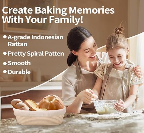 Miniatura 5 de Banneton - Juego de 2 cestas a prueba de pan, suministros para hornear pan ovalado de masa madre de 10 pulgadas, kit de inicio para hacer pan,