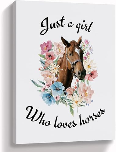 Just A Girl Who Loves Horses - Lienzo decorativo para pared, decoración artística temática de caballos, para oficina, hogar, baño, dormitorio de