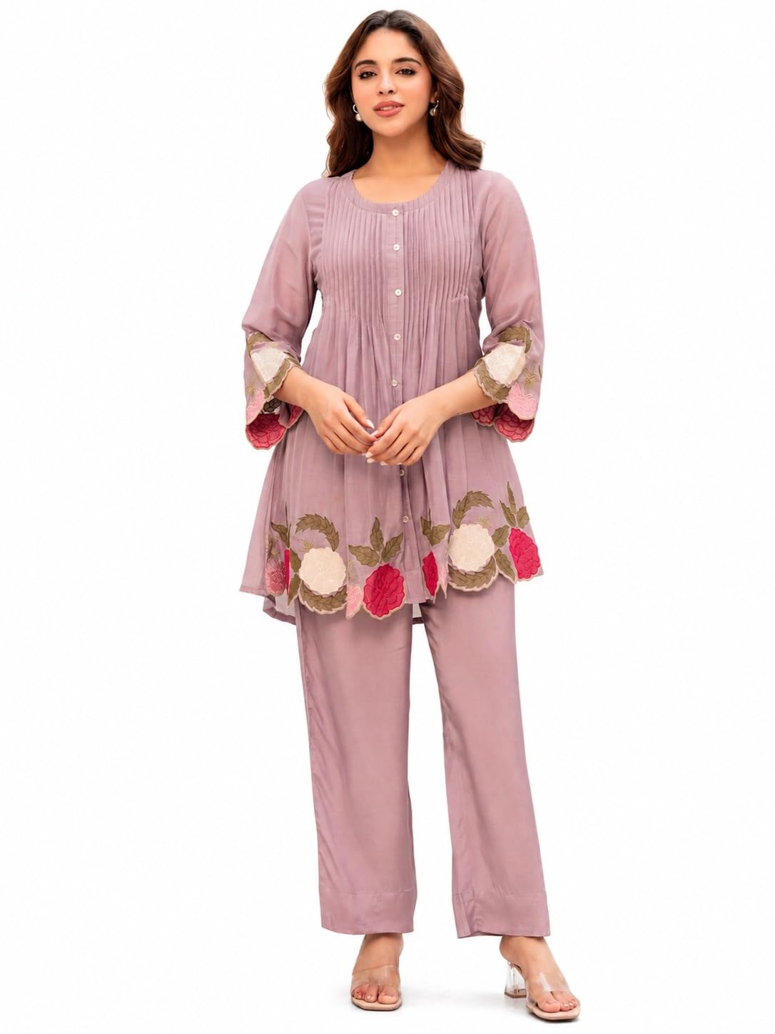 lilots Women's Chanderi Silk Kurta & Pants Set | Floral Embroidered Co-Ord Set | Ethnic Wear for Festive-picture-50