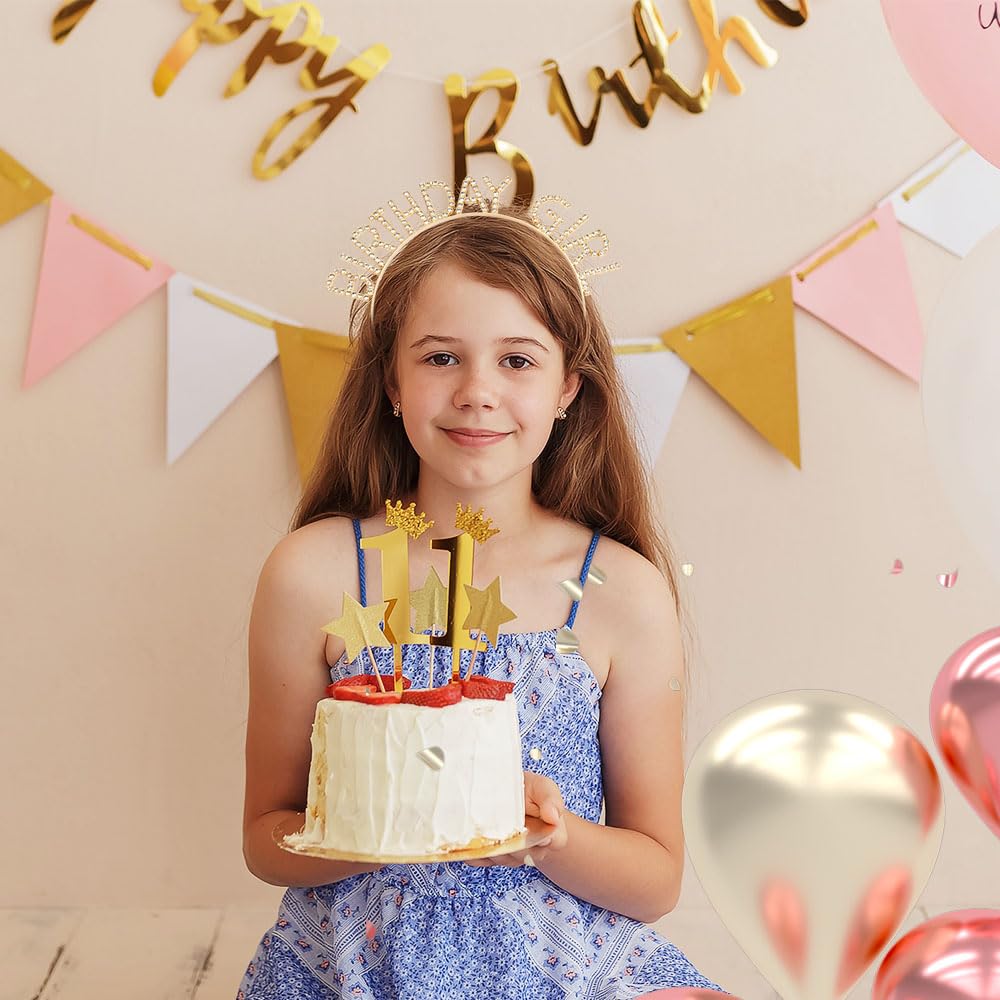 VZXMKA Birthday Headbands for Women Gold White Tiaras and Crowns for Women Girls Christmas Happy Birthday Party Decorations Princess Crown Rhinestone Accessories Crown