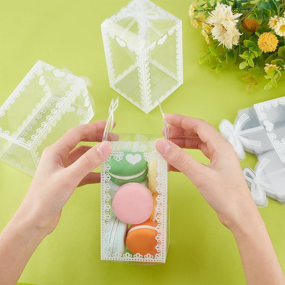 BENECREAT 60pcs Clear Gift Boxes 4.7x2.75x2.75 PVC Treat Favor Boxes with White Bowknot Lace for Candy Chocolate, Wedding Party Favors, Valentine's Day Festival Gift Packaging - Image 3