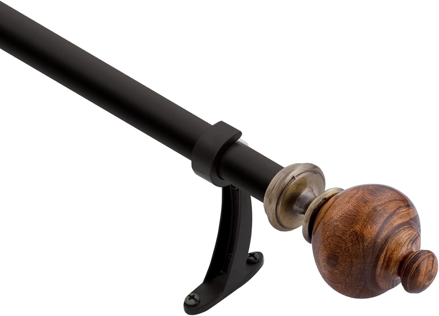 Brown Adjustable Curtain Rod with Natural Wood Finials, 36"-66"