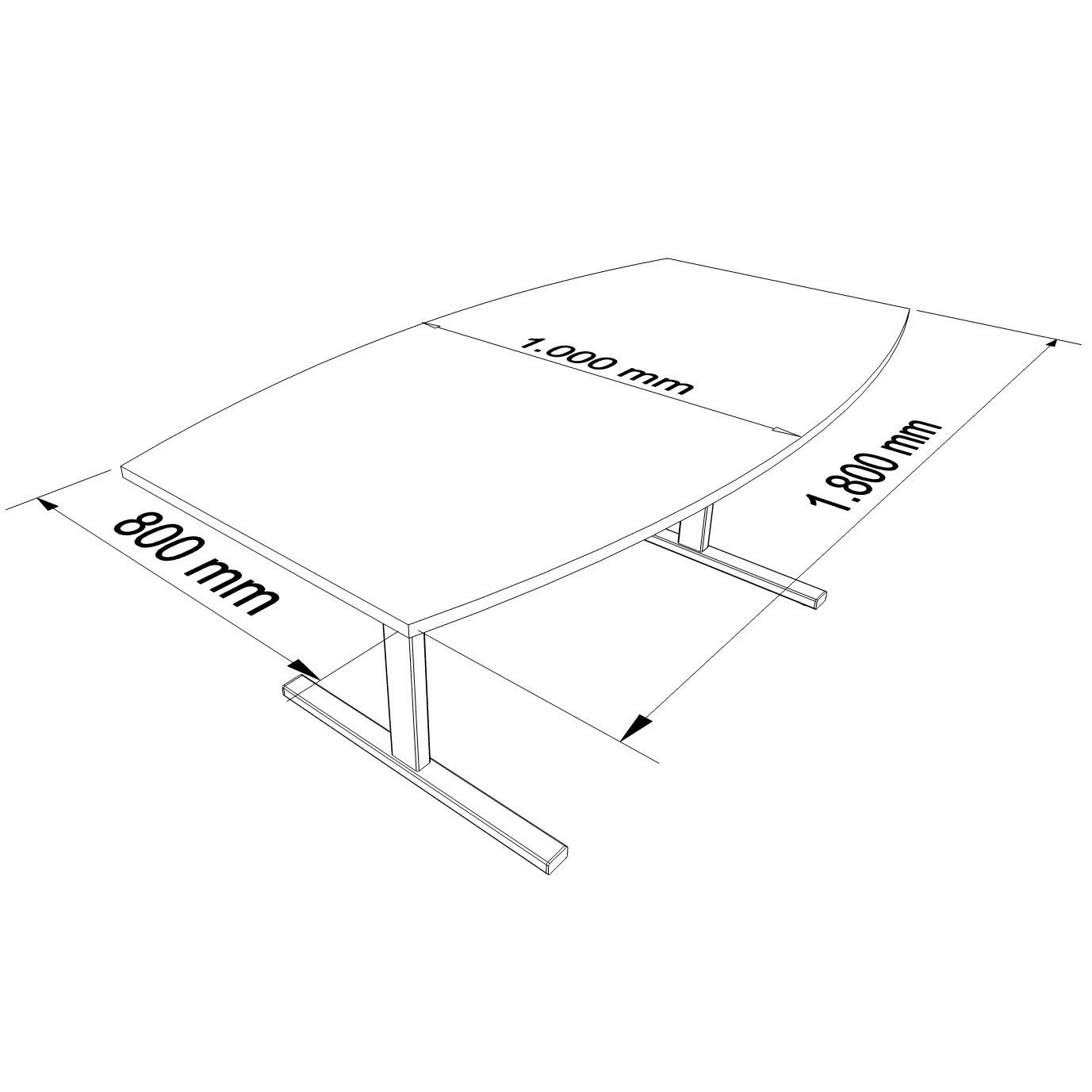 Weber Büro Easy - Tavolo da conferenza a forma di barca, 180 x 100 cm, colore: antracite