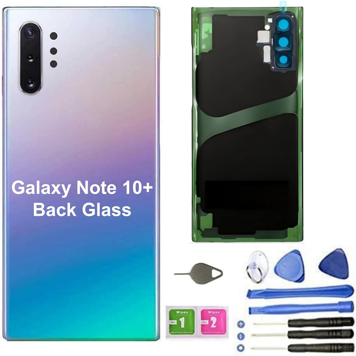 Galaxy Note 10+ Back Cover Glass Housing Door Replacement with Camera Lens Parts for Samsung Galaxy Note10+ Note 10+ 5G +Tools + Eject Pin (Aura Black)