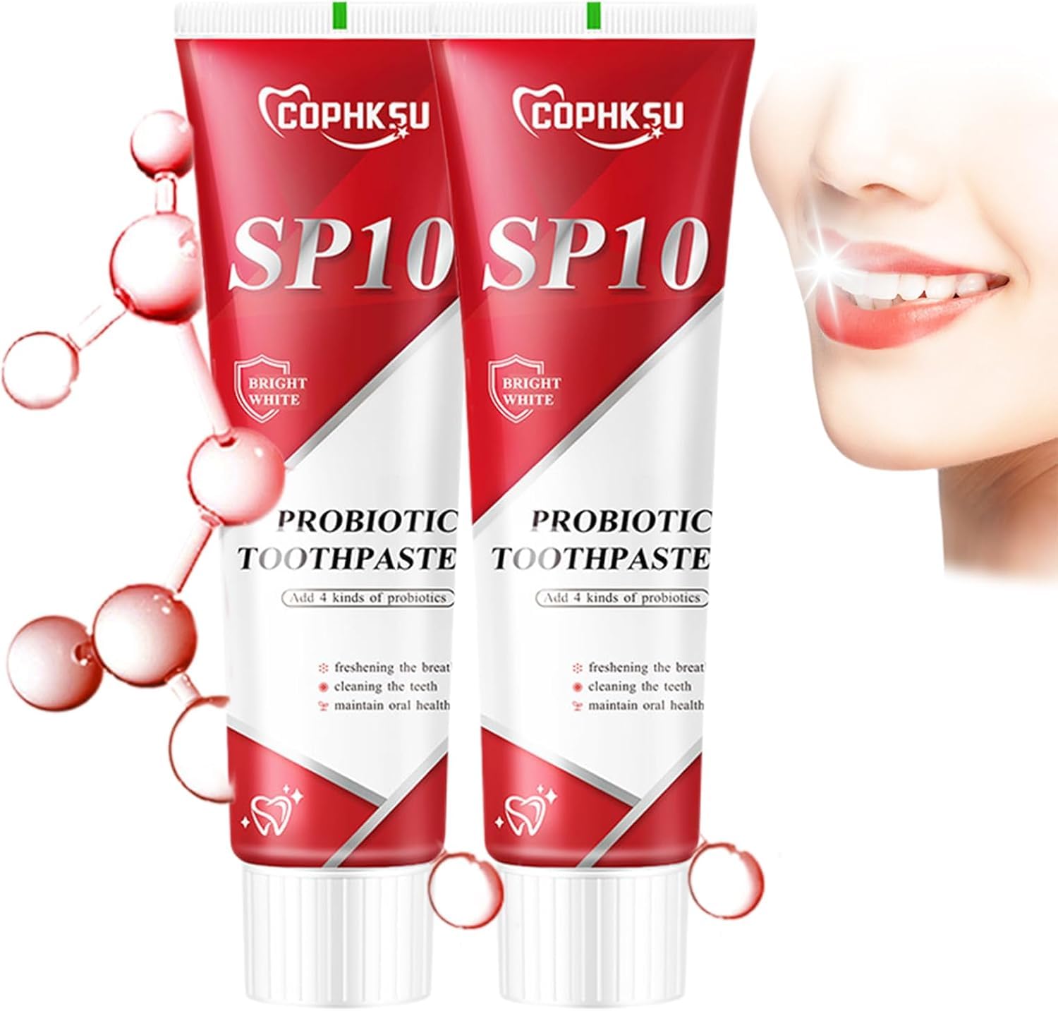 Azonee Sp10 Probiotic Toothpaste, Sp 10 Probiotic Whitening Toothpaste, Probiotic Stain Removal Whitening Toothpaste, Super Whitening Toothpaste, Fresh Breath Stain Removal, Deep Cleaning Care (2Pcs)