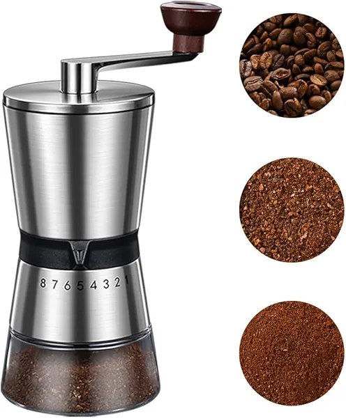 BOMANSI BOMS Manual Coffee Grinder - 8 Adjustable Coarseness Settings, Hand Crank Coffee Mill, Large Capacity, Portable Hand Coffee Grinder for Moka pot, French Press, Drip, Espresso, Gift