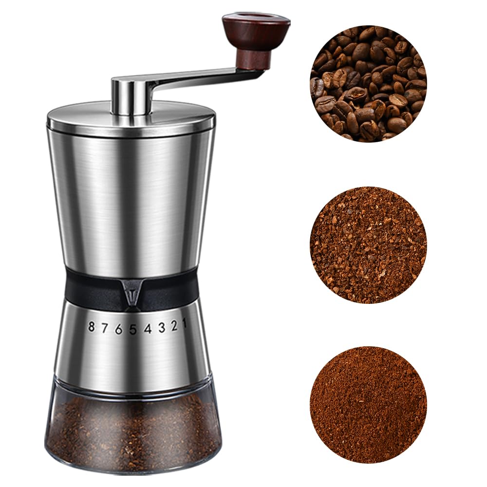 Molinillo de café manual, 8 ajustes de grosor ajustables, molinillo de café de manivela, molinillo cónico portátil para cafetera Moka, prensa francesa, goteo, espresso, molinillo de mano