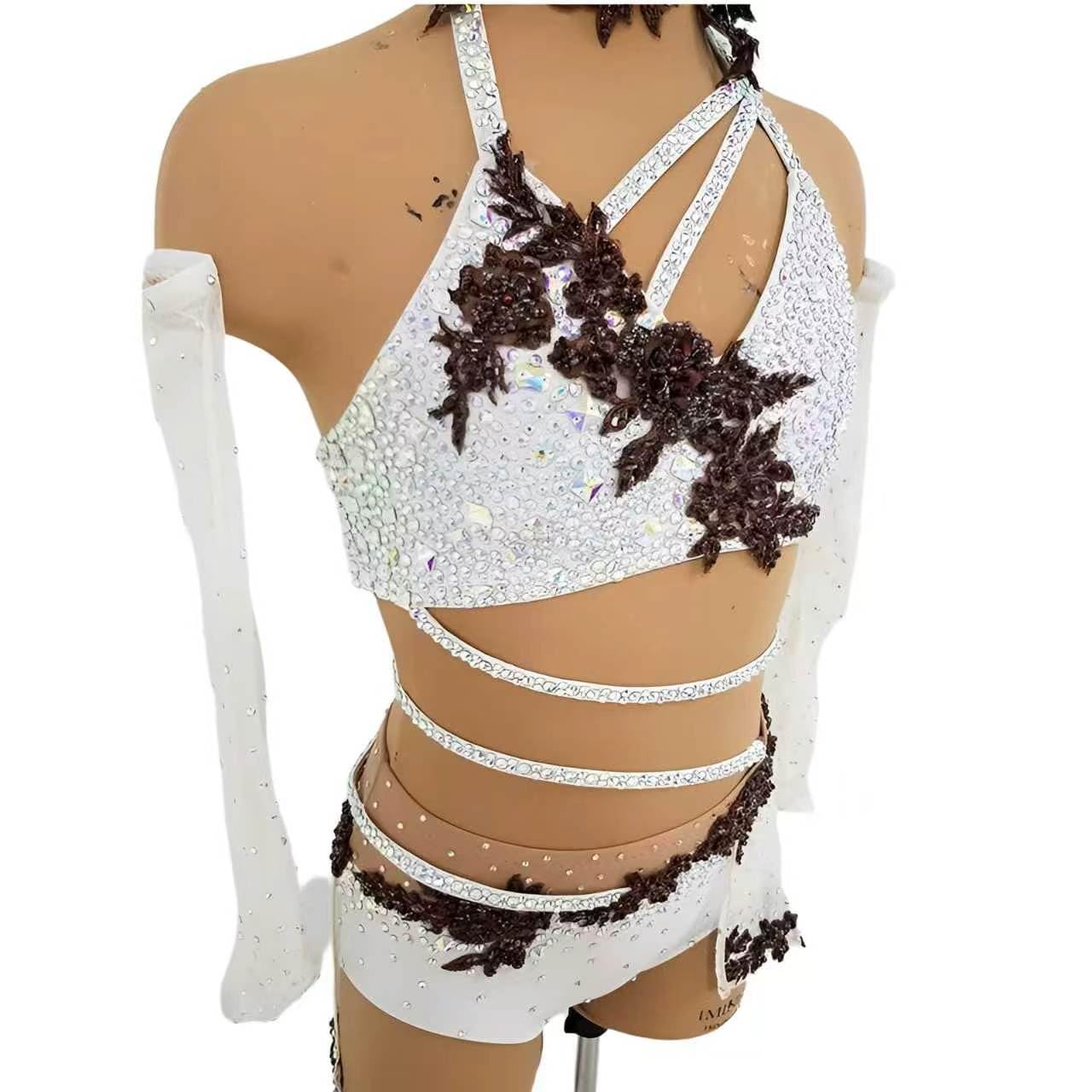 Costume danza moderna con fiori e strass for donna e ragazza