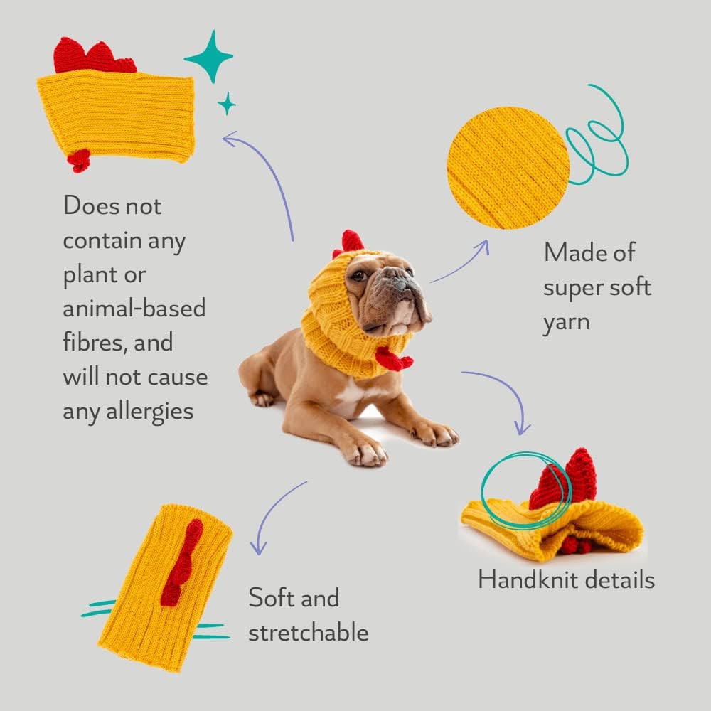 Zoo Snoods Rooster Costume - Knit Chicken Dog Snood Ear Wrap for Pets, Warm Neck Cover for Halloween and Winter (Large)