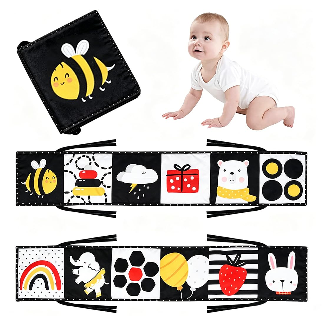 Bebé Juguetes 0 6 Meses Negro Blanco Libro Bebé Contraste Libros de Tela 0 3 6 12 Meses Regalos para Bebés