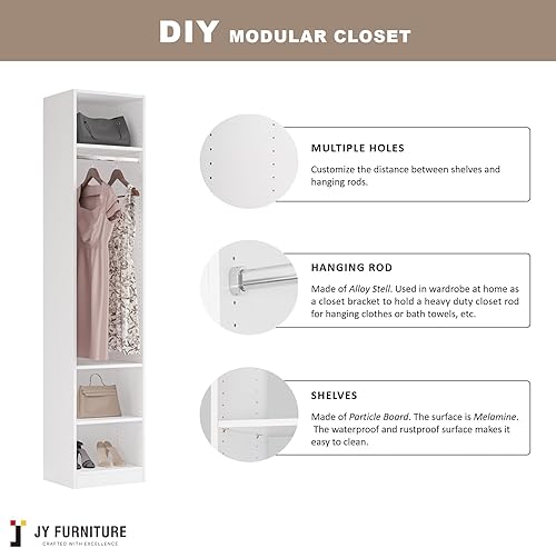Miniatura 3 de JY Furniture - Organizador y almacenamiento de armario de madera, con 3 estantes ajustables, barra para colgar, 2 cajones compatibles, diseño