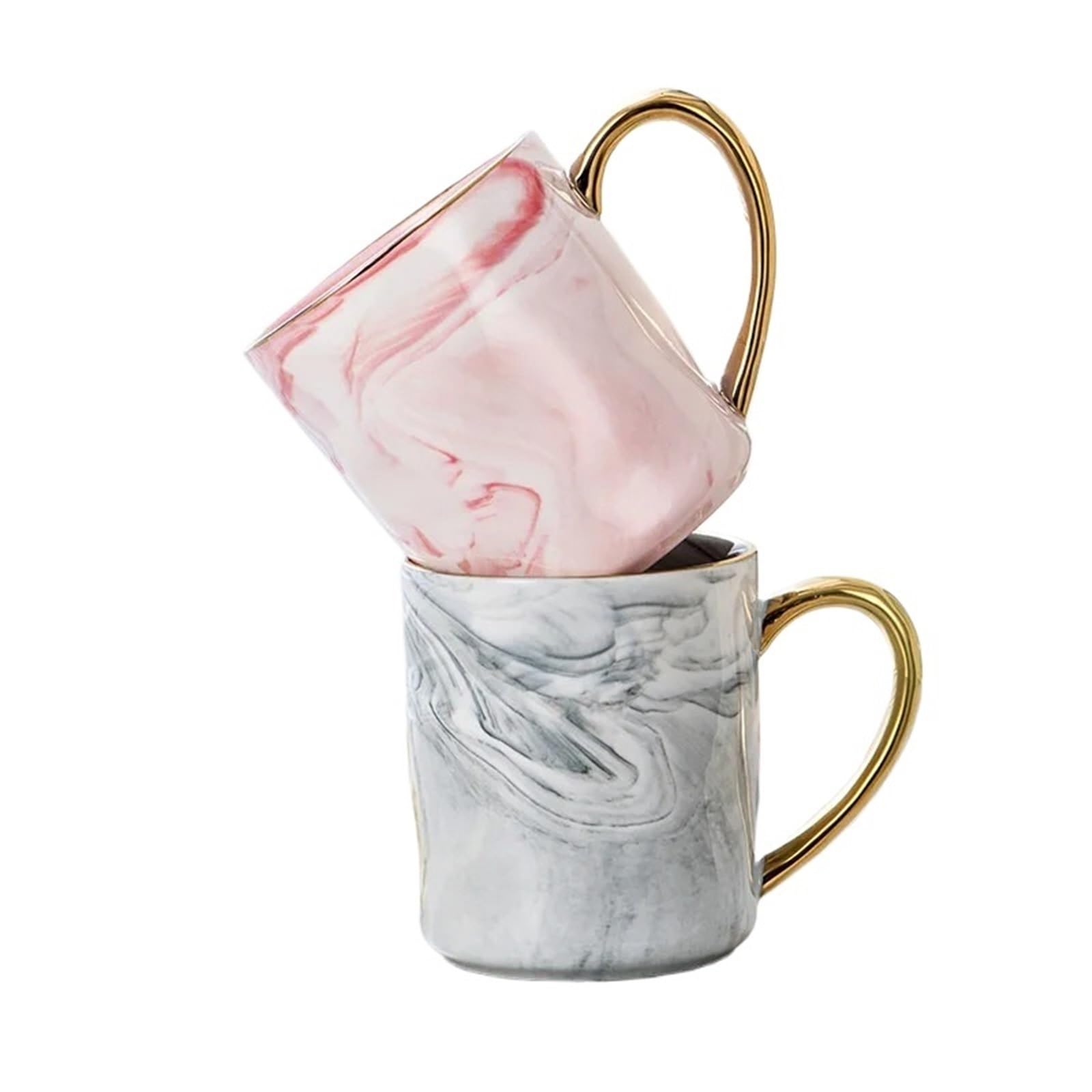 1/2PCS 400ml Keramik Becher Gold Rand Kaffee Tasse Paar Jahrestag Frühstück Haferflocken Teetasse Milch Tasse für Kaffee(2pcs pink Black)
