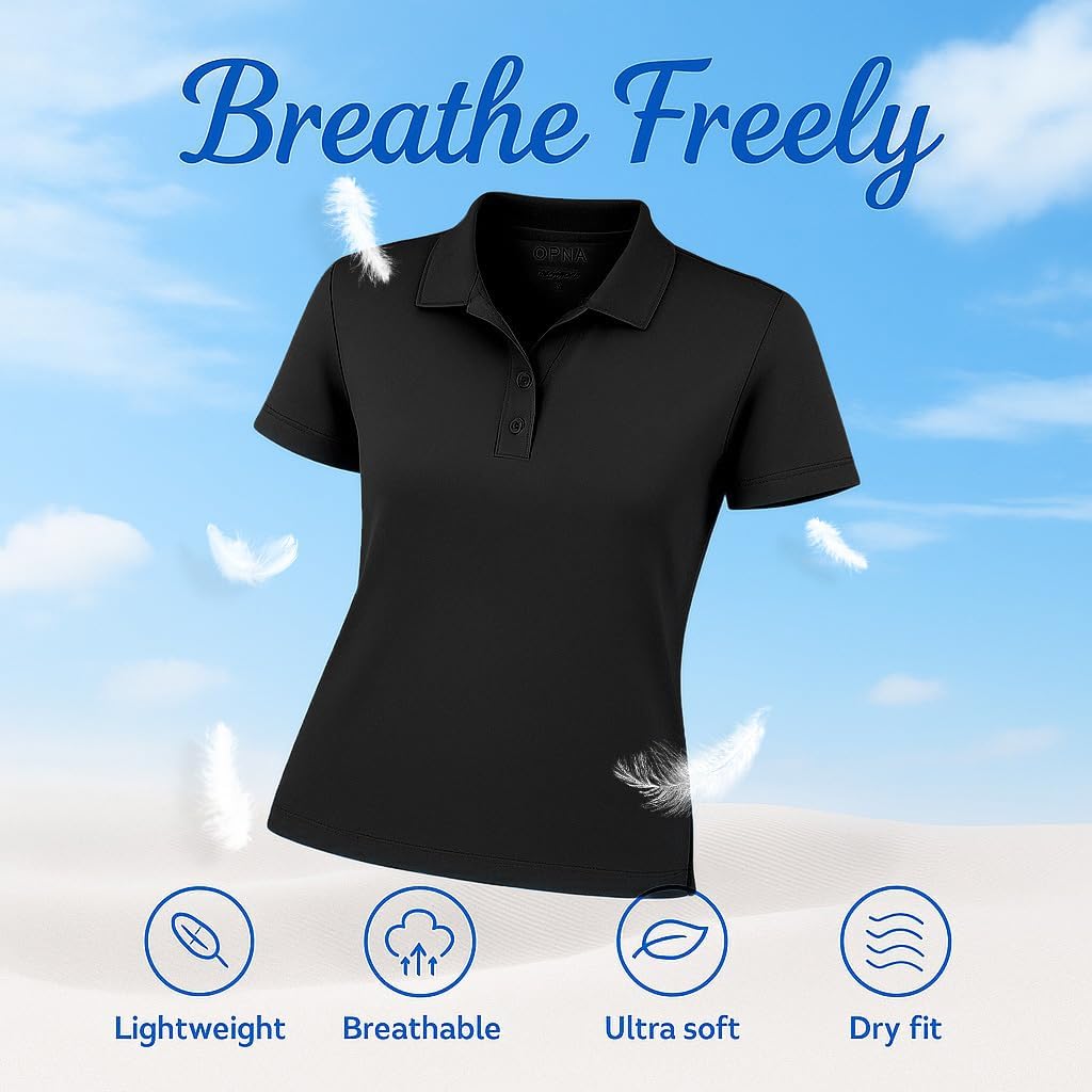 Opna Women's Dry-Fit Golf Polo Shirts 3-Button Golf Polo's in 20 Colors XS-3XL Shirt - Image 5