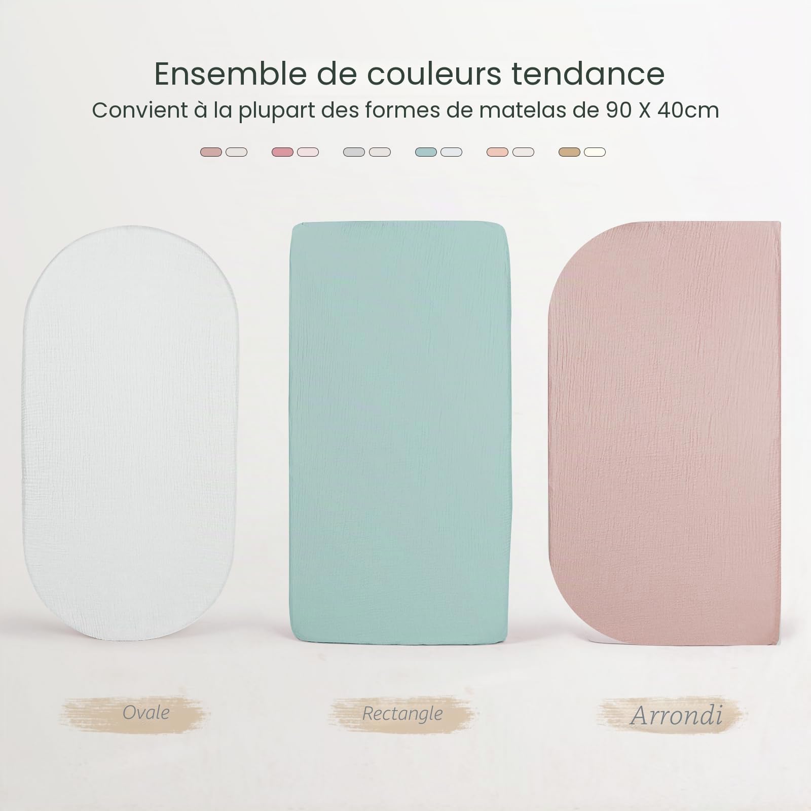 lulumoon Lot de 2 draps Housses en Mousseline de Coton, Drap Housse 90 x 40 cm de Matelas pour lit de bébé, lit de Berceau et lit de couffin(Gris Vert)