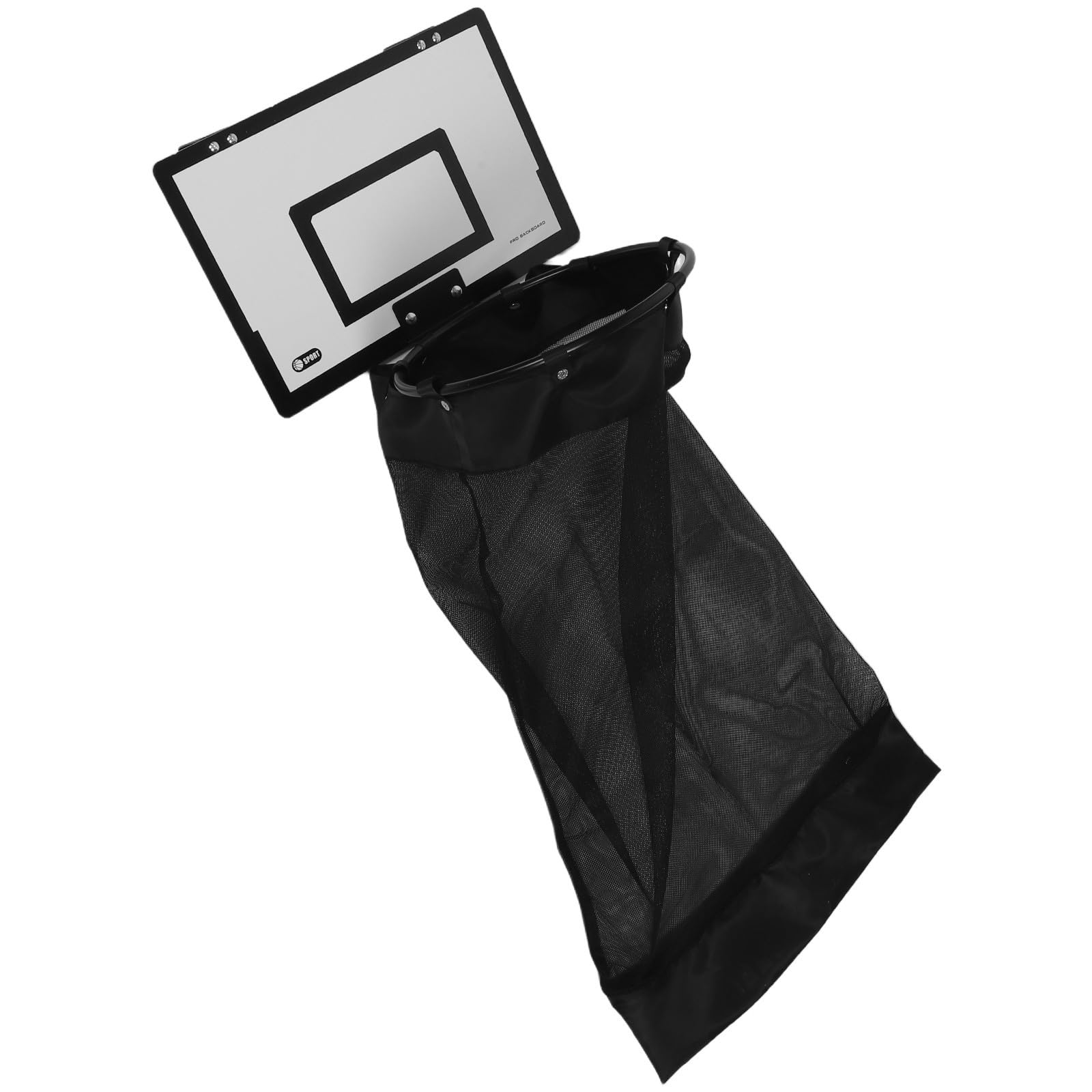 Türhängender Basketball Wäschekorb mit Netzgewebe, Schwarz | Holz Rückwand mit Eisenrahmen, Reißverschluss zum Bequemen Entleeren, Platzsparende Aufhängung