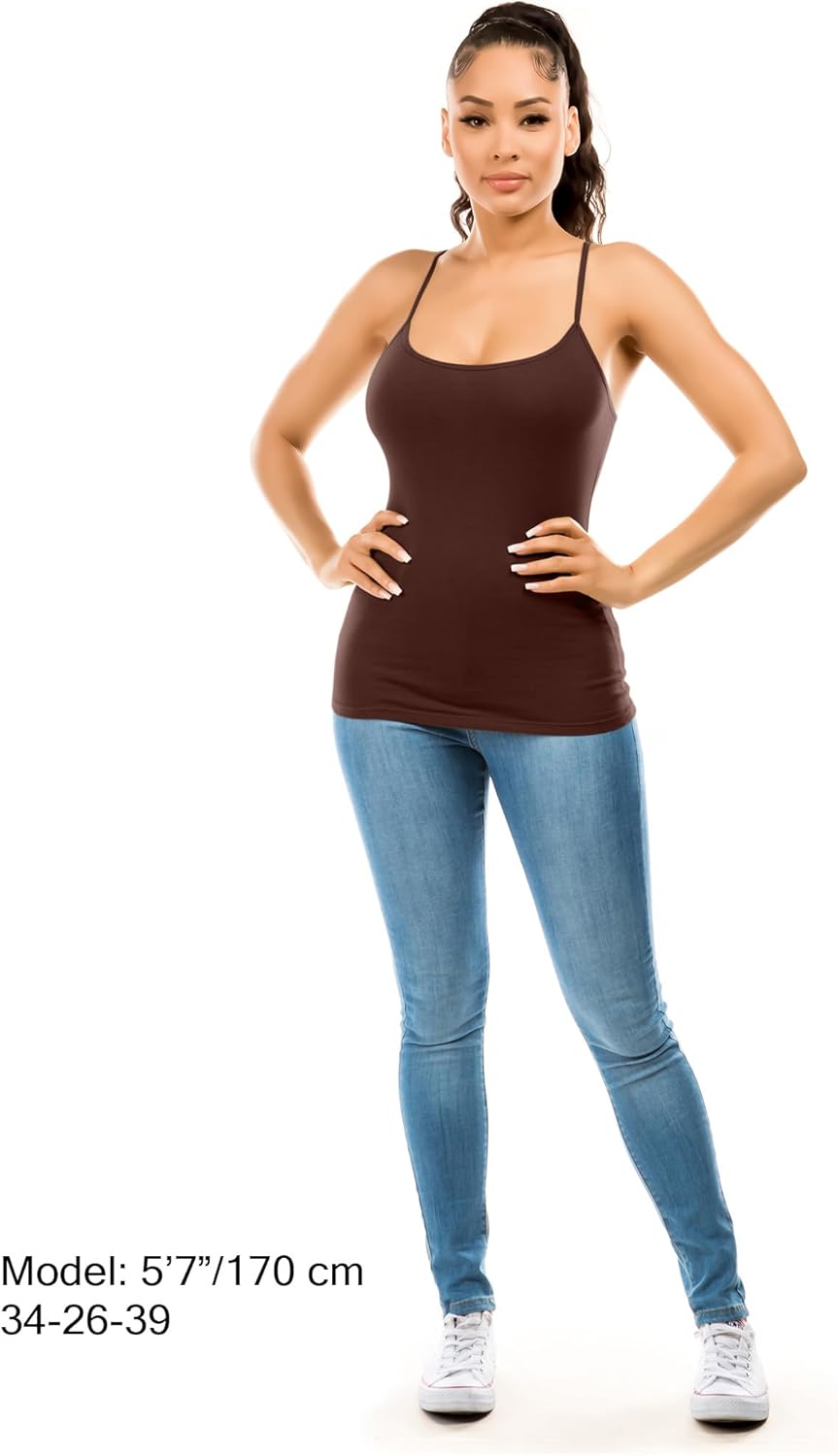 Cotton Camisole Tops for Women Built in Bra Spaghetti Strap Tank Top with Shelf Bra Cami Undershirt Pack 1-4 - Image 6