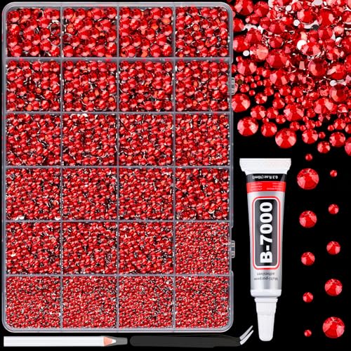 Image of 25000Pcs Resin Rhinestones for Crafting, Red 2-6mm Mixed Sizes Non Hotfix Flatback Gems with 1Pcs Glue, Bedazzling Crystal for DIY Craft Clothing Mugs Tumblers Shoes Fabric Decor Nail Art
