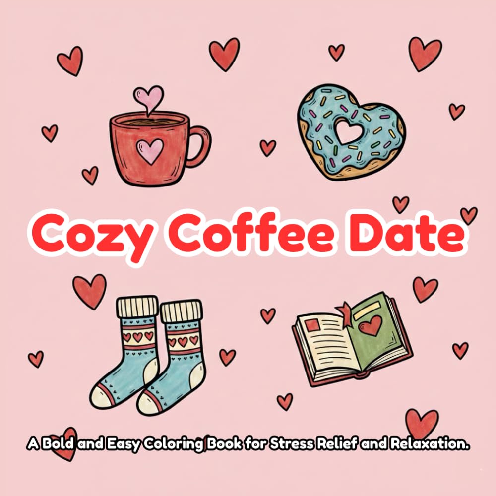 Love is Brewing: Bold and Easy Coloring Book for Adults Simple and Big Coffee Themed Designs with Sweet Treats, Cozy Hugs, and Hearts for Stress Relief, Relaxation and Seniors