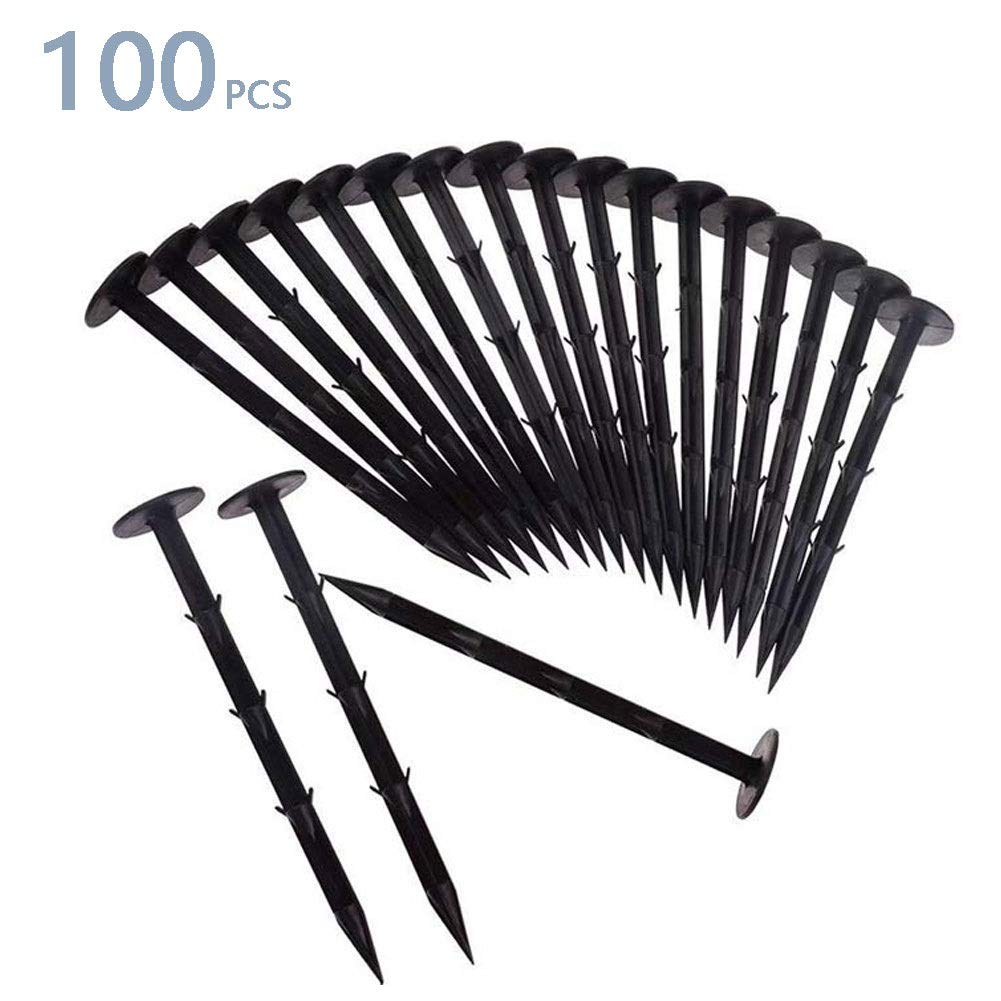 100 Picchetti di Ancoraggio Lunghi, Ancoraggioper Giardino, Chiodi ancoraggio con ganci in direzione opposta, per fissare teloni di copertura protezione per raccolti, nero, per aiuole e serre