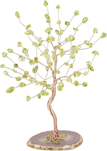 Miniatura 2 de Rockcloud Árbol de cristal de olivino para decoración de oficina en casa, ágata natural, base de geoda, bonsái, árbol de dinero de la fortuna para
