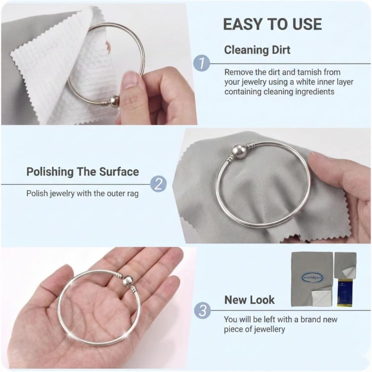 3PCS Jewelry Cleaning Kit: 1 Deep-Cleaning Silver Wet Wipe + 2 Jewelry Polishing Cloths (Extra Large 15" x 12" and Standard Size) - Suitable for Gold, Silver, Diamond, and Platinum Jewelry thumbnail