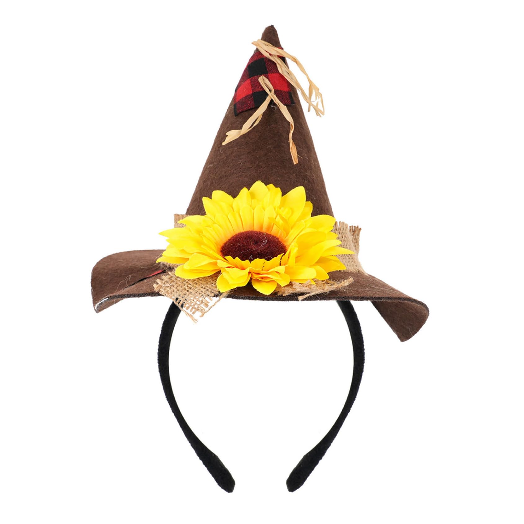 Rswnyirn Halloween Scarecrow Costume Set Wizard Felt Hat Cuff for Halloween Themed Party Dark Brown Headband One Size