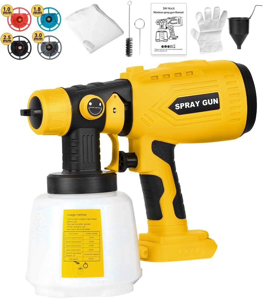 Paint Sprayer Compatible with DeWalt 20V Battery, 200W HVLP Spray Paint Gun Tool with Brushless Motor and Copper Nozzle, Easy to Clean, for Furniture, Fence, Walls, Ceiling, Door etc. (No Battery)